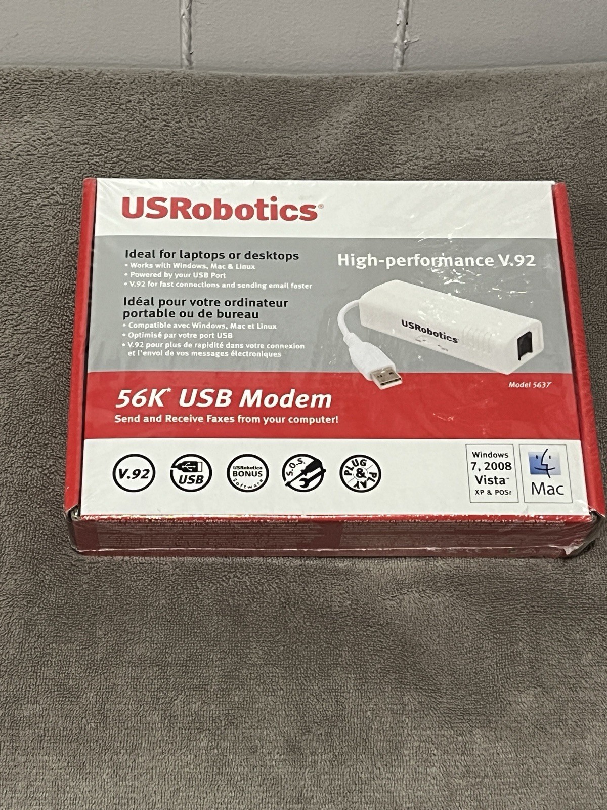 U.S. Robotics USR5637 56K USB Modem V.92, Bonus software FAX modem Sealed New