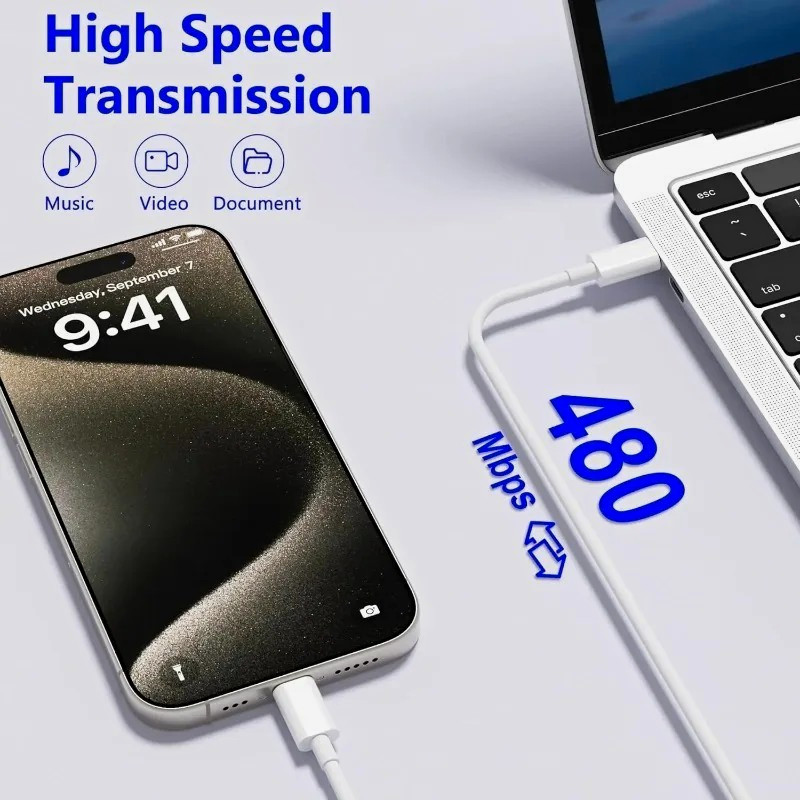 3 Pcs USB-C to USB-C PD Fast Charging Cable 480Mbps Data Transfer 1m White.