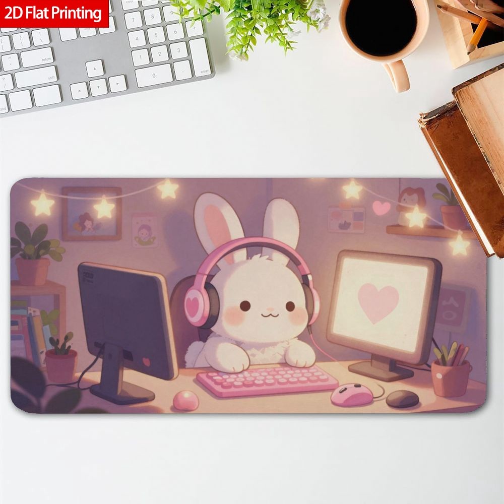 2D Flat Pink Heart Patterned Rubber Mouse Pad for Gaming Office Desk Mat Non-S