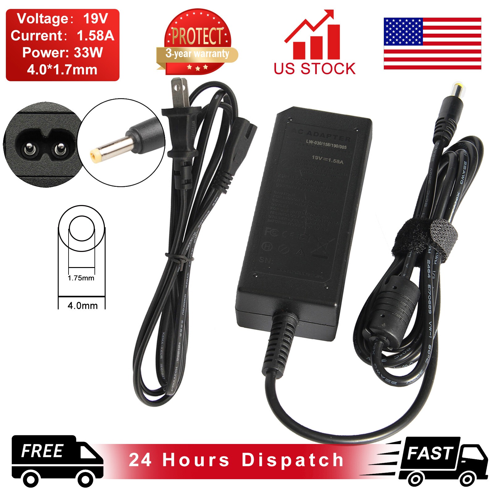 19V 1.58A 30W AC Adapter Charger For HP Compaq Mini 110-1000 210-1091NR + Cord