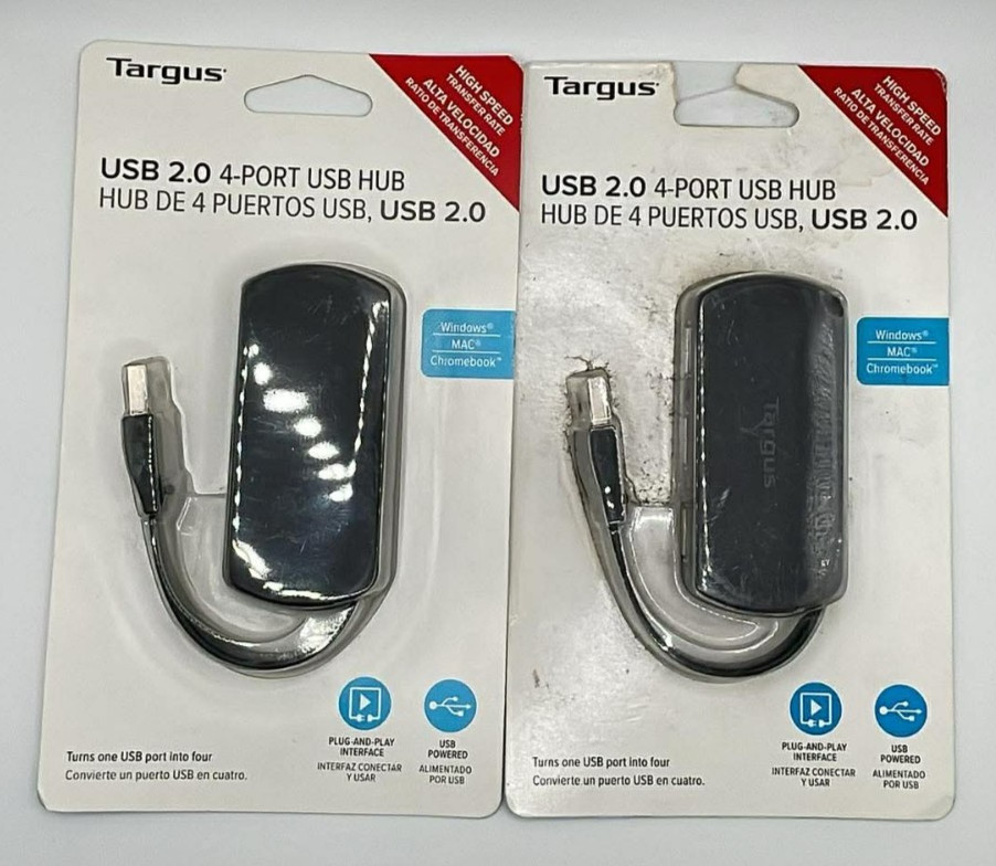2PK Targus USB 2.0 4-Port Hub ~ 1 Hub Each ~ Windows, MAC, And Chromebook ~ READ