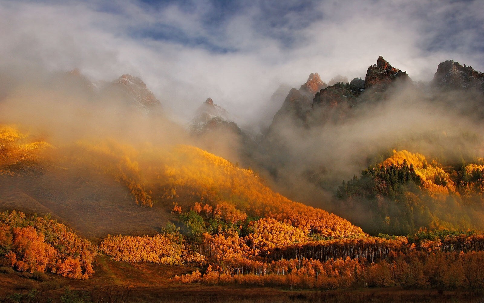 Landscape fall forest mountains nature mist colorado Custom Gaming Mat Desk