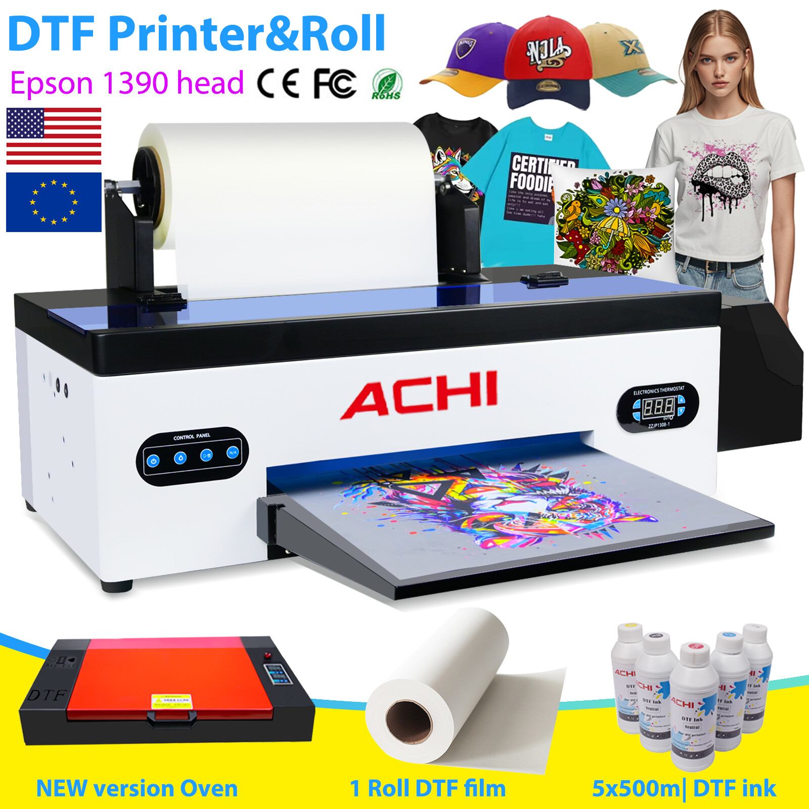 A3 DTF Printer 1390 Printhead DTF Transfer Film For T‑shirt Hoodie With Ink&Oven