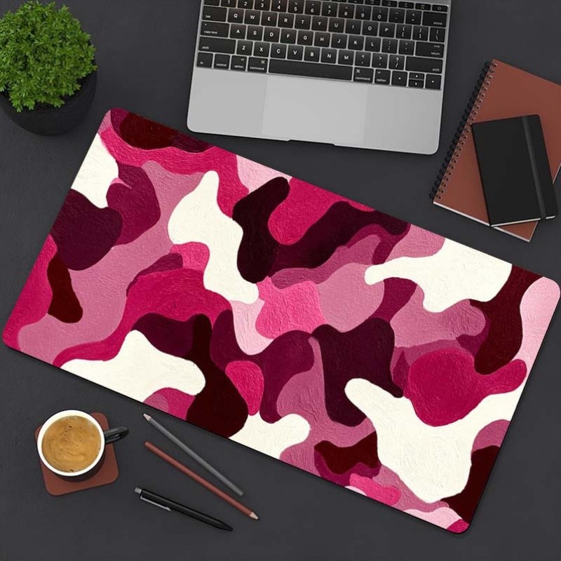 1pc Pink Camouflage Abstract Pattern Large Durable Mouse Pad | Rubber Backing,