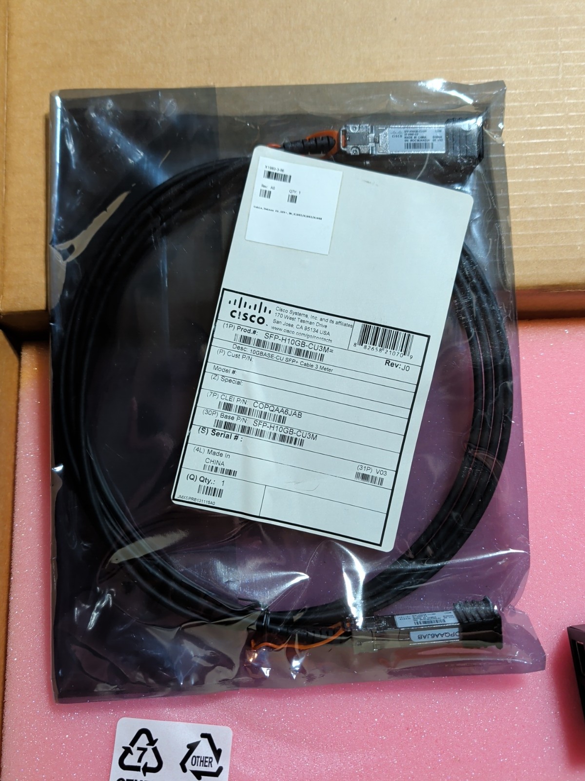 NEW Cisco Original SFP-H10GB-CU3M SFP+ Copper Twinax Cable - 3 Meter 🚚💨&🔍