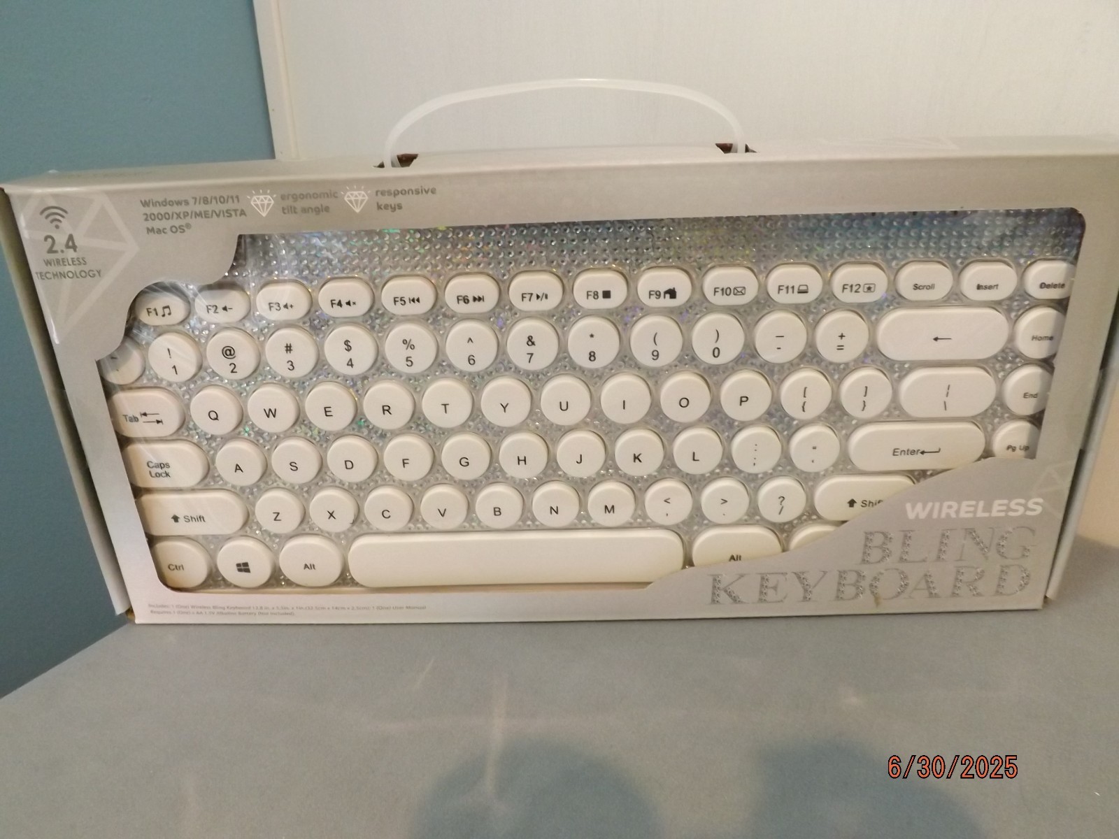 Silver/White Wireless Bling (Rhinestone)Keyboard NEW