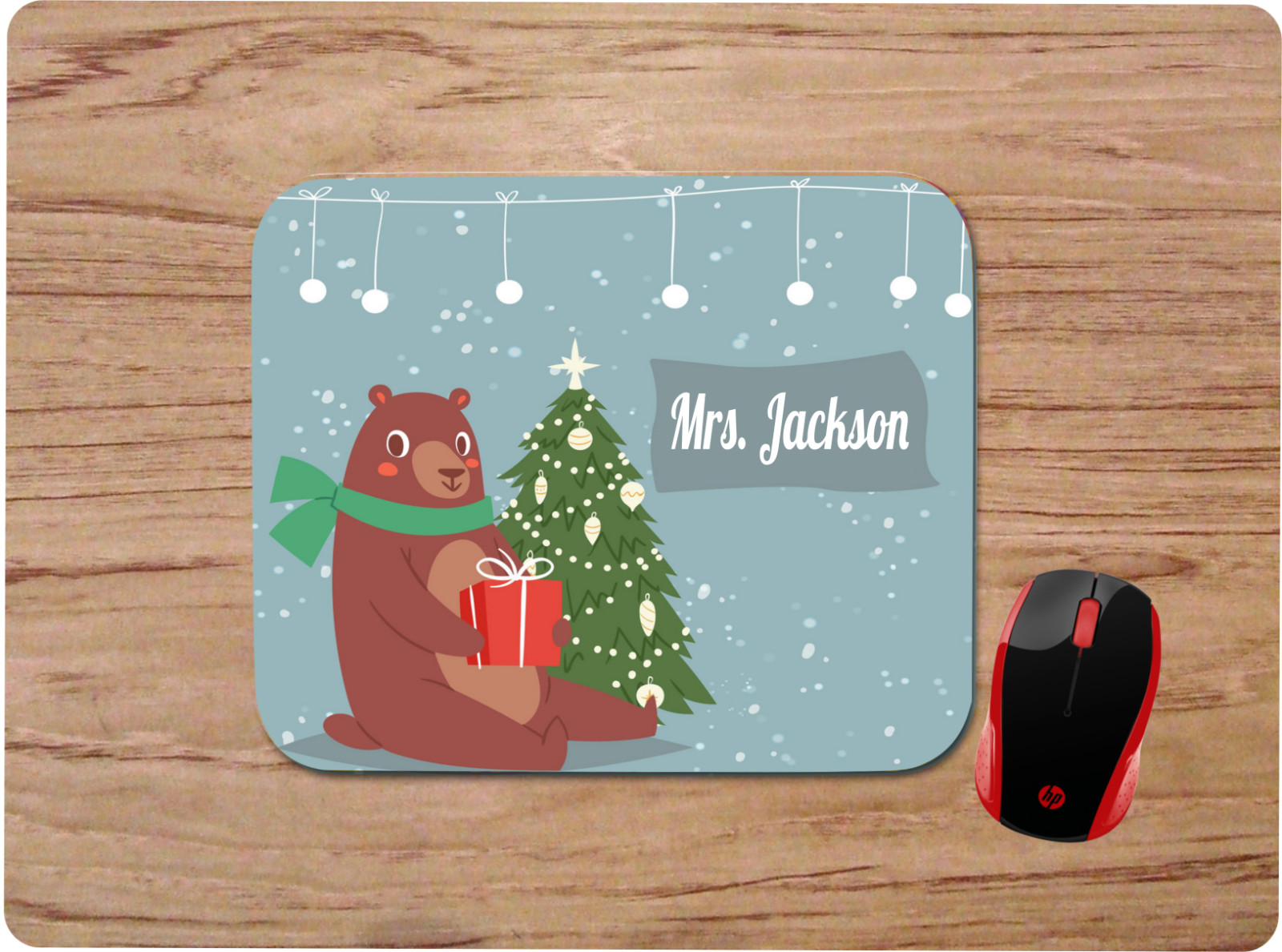 HOLIDAY TEDDY BEAR PERSONALIZED W/ NAME CUSTOM NONSLIP MOUSE PAD DESK MAT GIFT