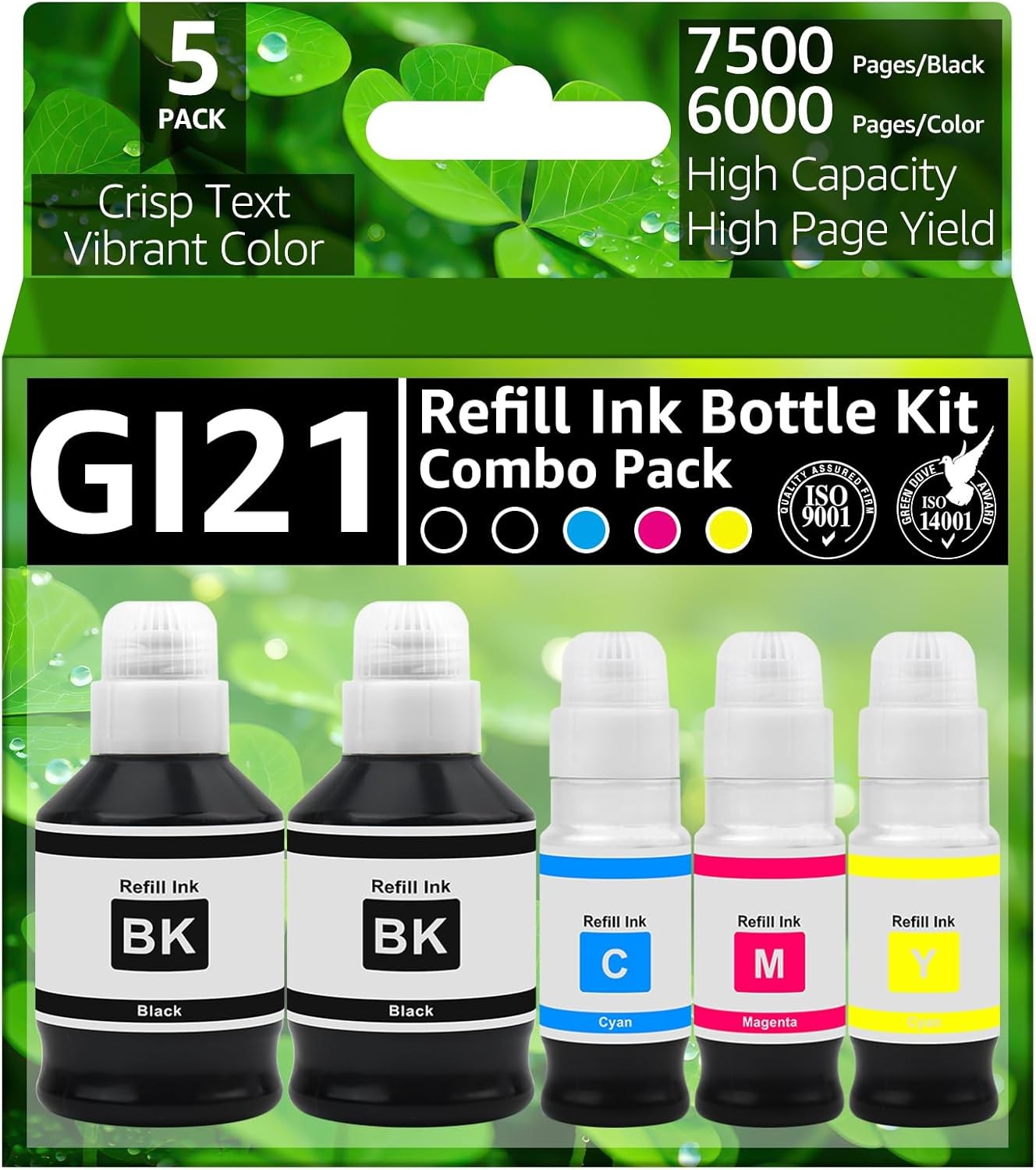 5PK GI-21 Ink Refill Bottles Compatible for Canon GI 21 MegaTank G3270, G3260