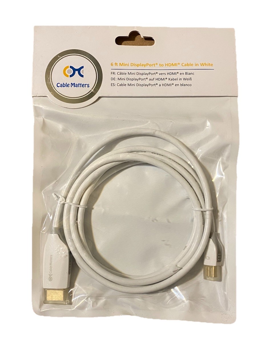 Cable Matters 101009-6 6ft 6' Mini Display Port to HDMI HDTV Cable White New