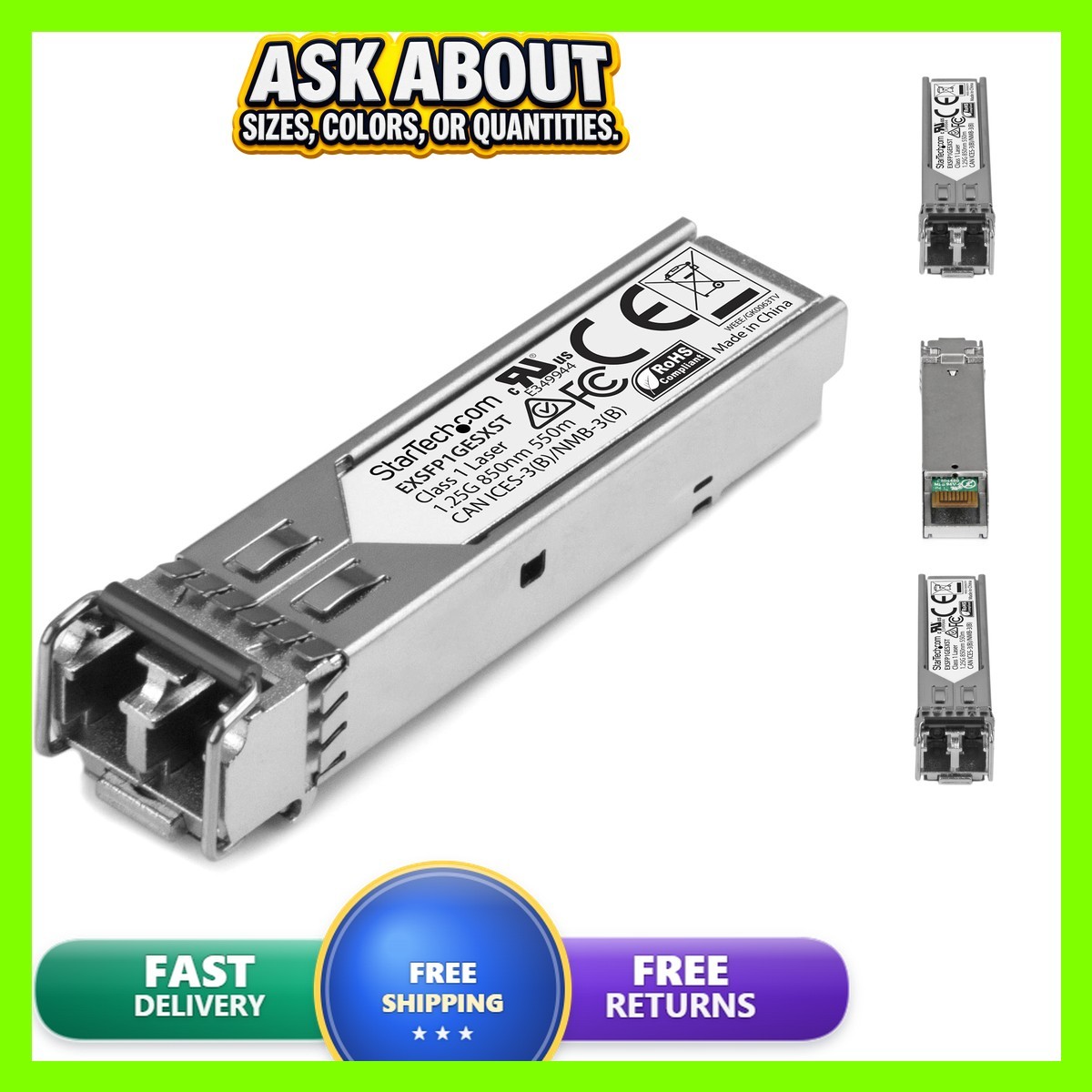 StarTech EXSFP1GESXST SFP Module 1000BASE-SX 1GbE Multimode LC 550m 850nm