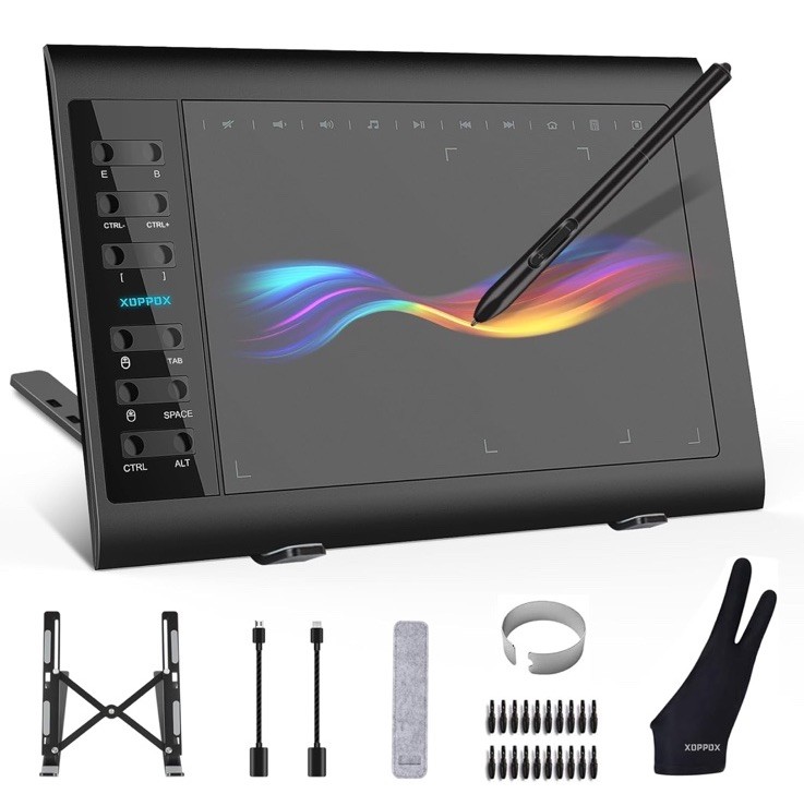 XOPPOX Graphics Drawing Tablet, 10×6 Inch Large Active Area w/ Battery-Free Pen