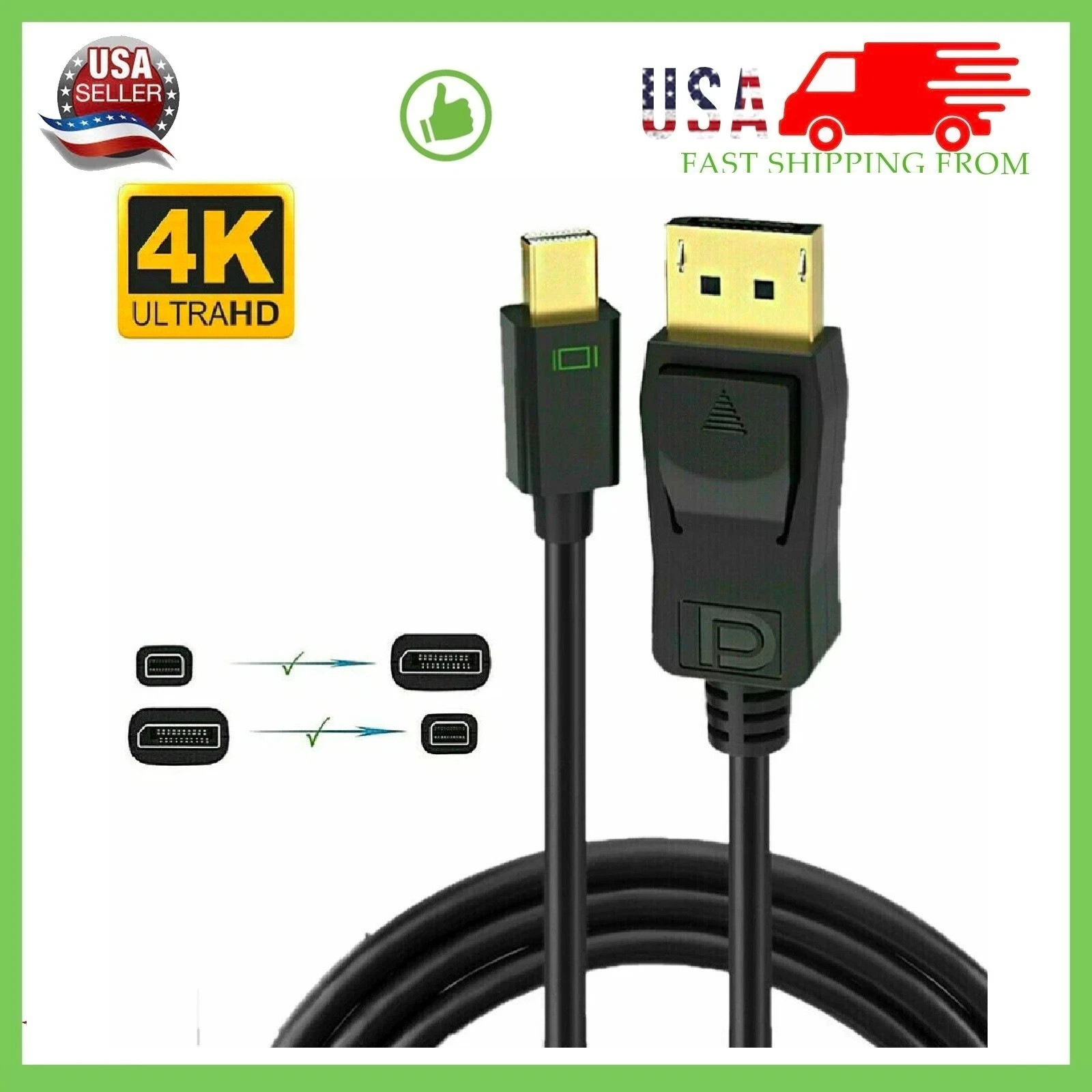 Mini DisplayPort to DisplayPort Cable Mini DP to DP Adapter HD Video 2K 4K 60Hz