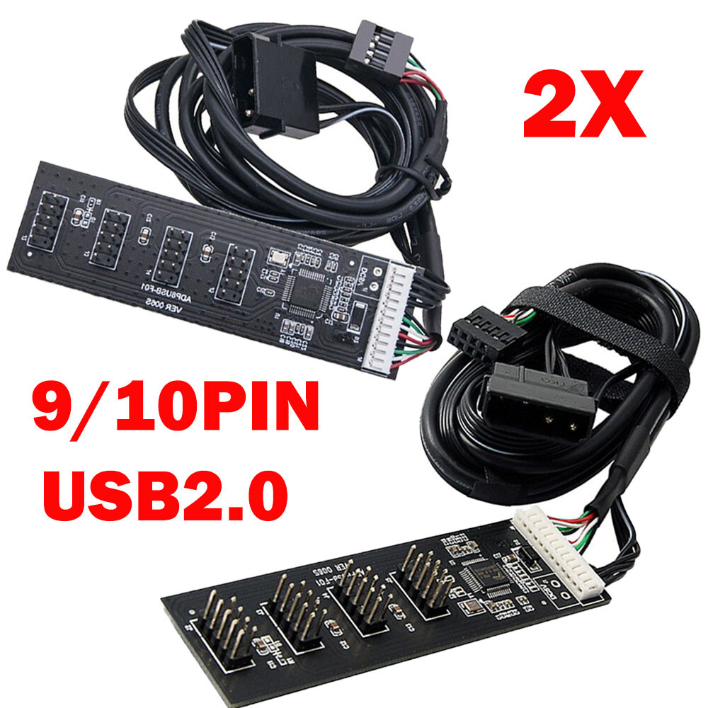 2PC USB 2.0 9Pin 10Pin Header 1 to 4 Female Splitter Cable HUB With Adapter HOT