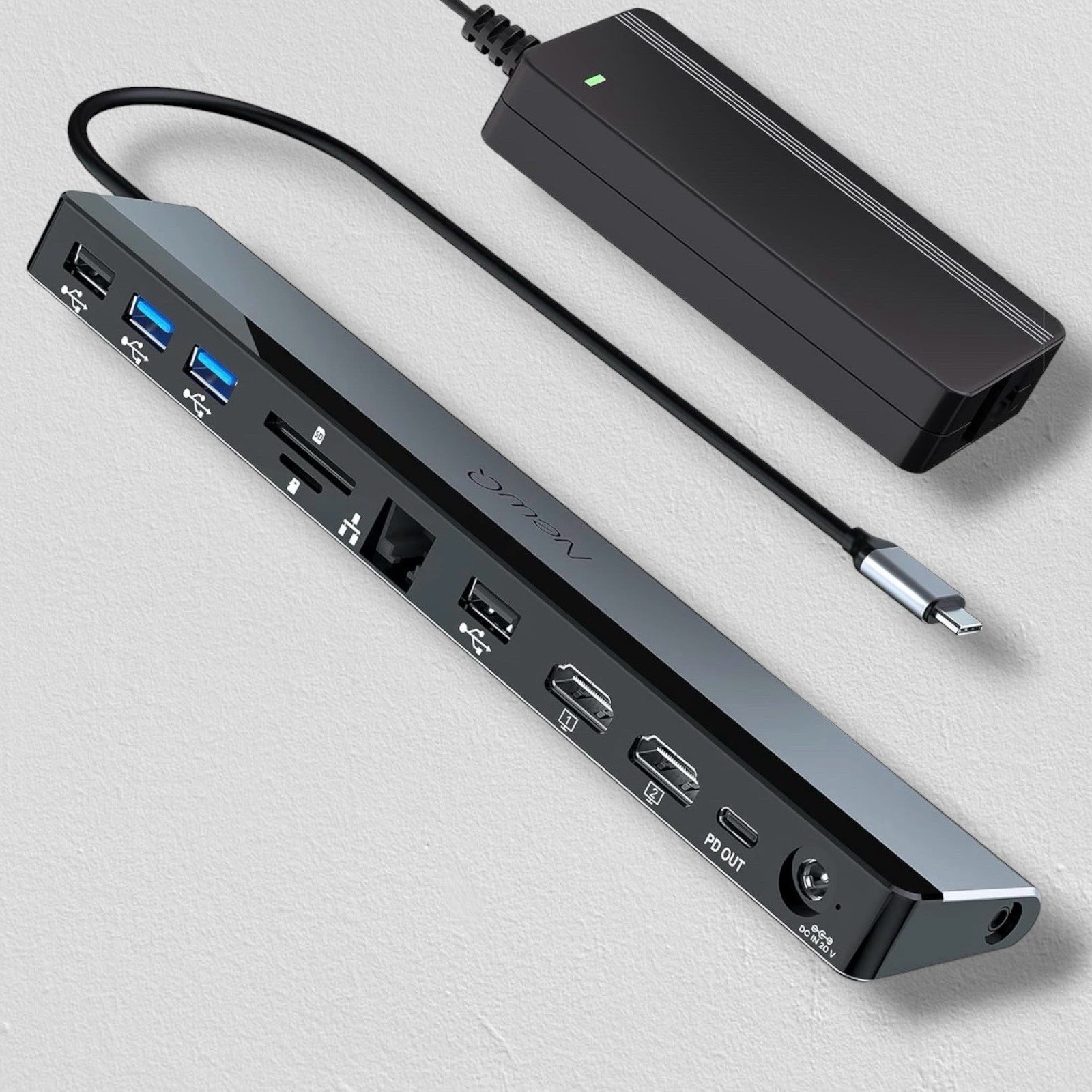 USB C Docking Station Dual Monitor w/ 96W Power Adapter | News 12 In 1 |NQ-DK-02