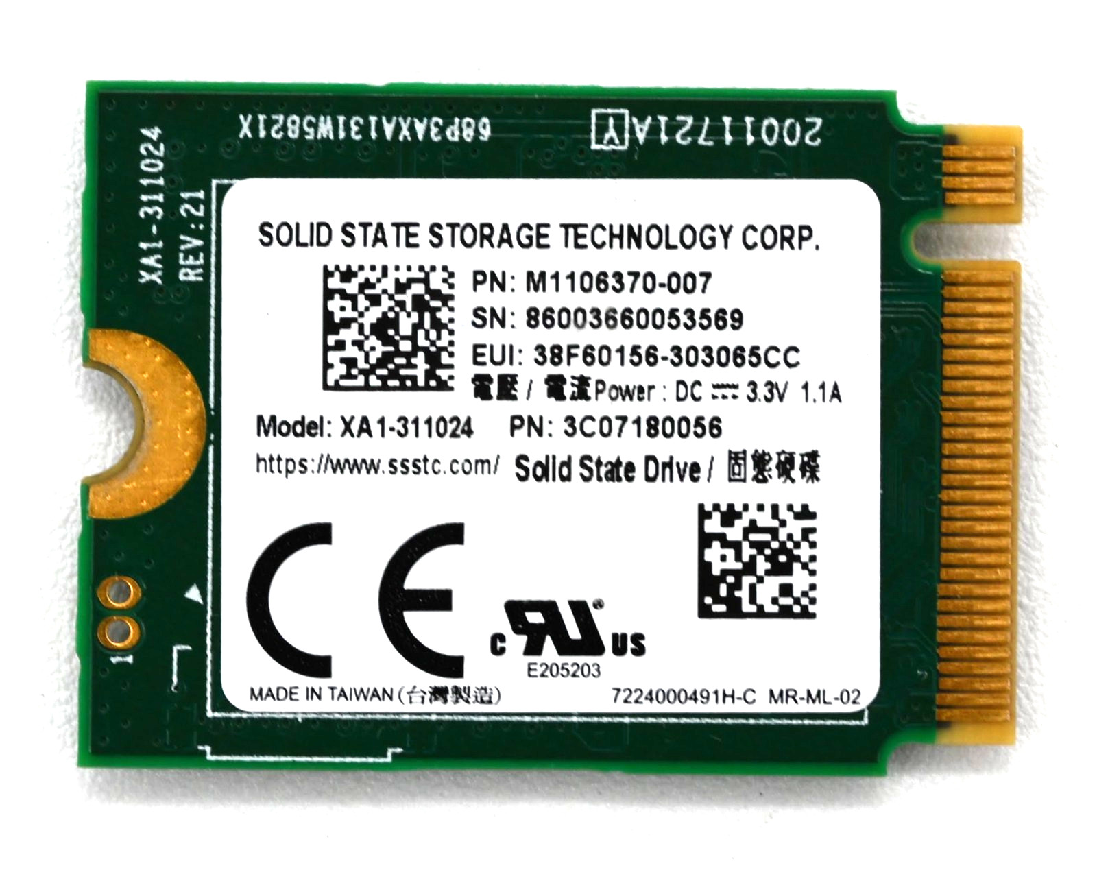 1TB 2230 NVMe PCIe SSD SSSTC XA1-311024 CH Upgrade from KBG40ZNS128G-128GB
