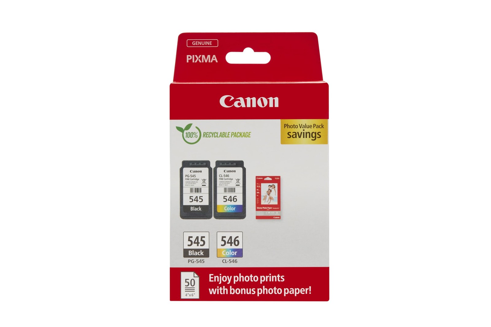 Canon PG-545 / CL-546 Genuine Ink Cartridges, Pack of 2 (1 x Black, 1 x Colour);
