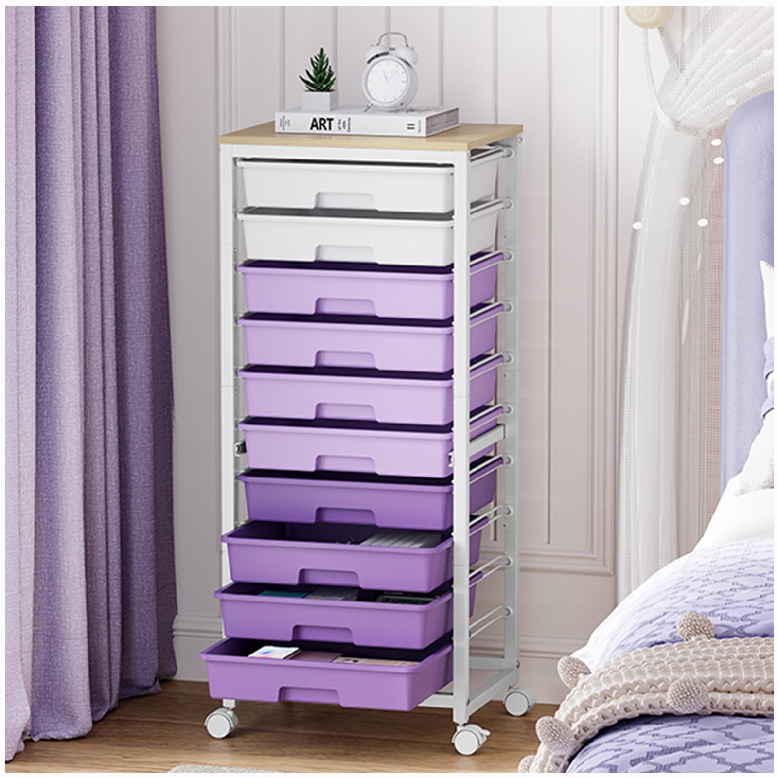 Rolling Cart 10 Drawer Purple Storage Organizer Mobile WK831197-1 SYKIARIOL