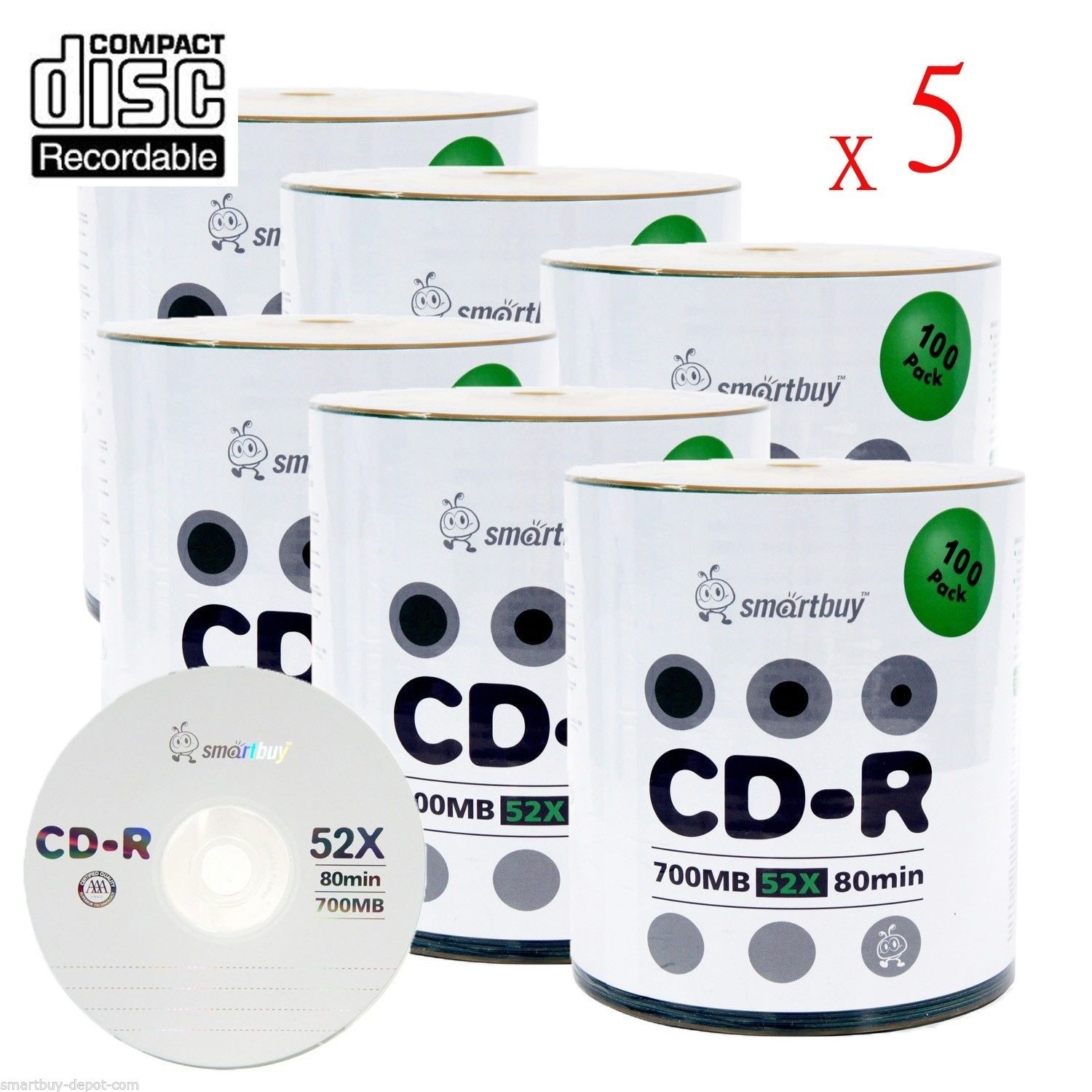3000-Pack SmartBuy Blank CD-R 52X 700MB/80Min Logo Surface Recordable Media Disc