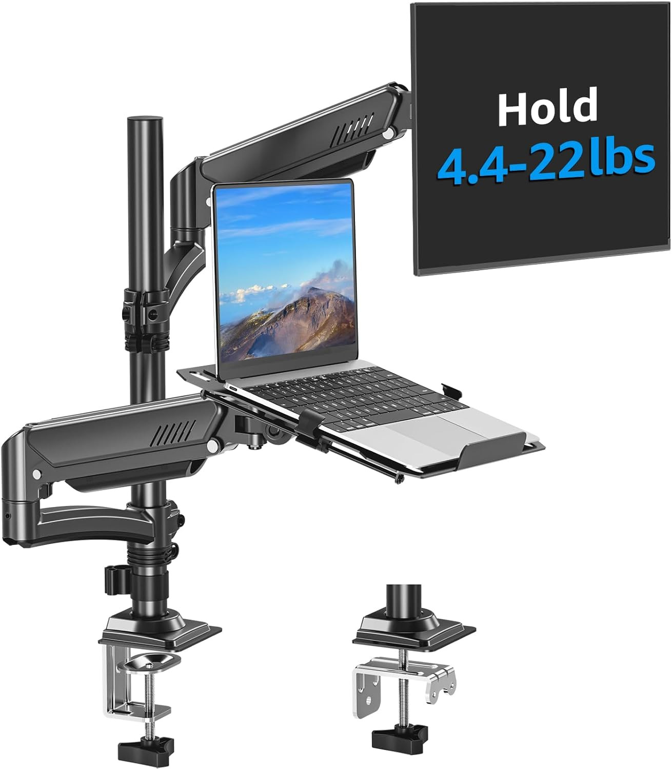 Laptop and Monitor Desk Mount, Laptop Tray for Max 17" Notebook, Monitors Arm Fi