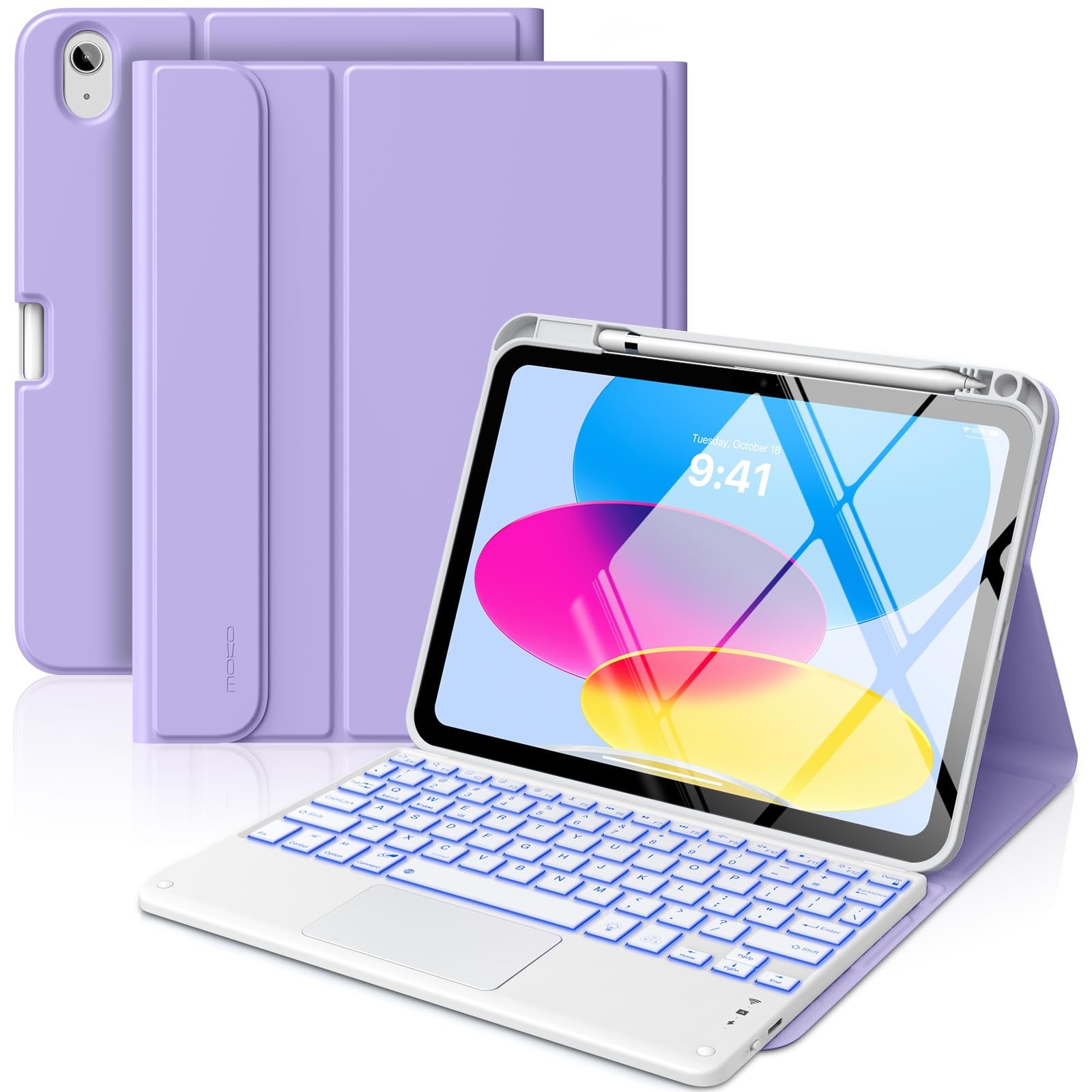 MoKo Touch Keyboard Case for iPad (A16) 11th Generation 11 inch 2025, Lilac 