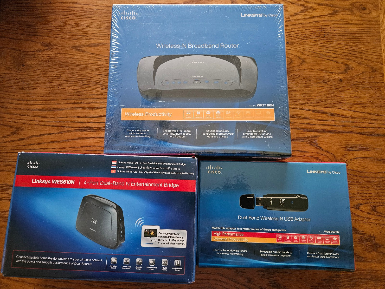 Cisco Linksys Wireless-N Networking Bundle WRT160N WUSB600N WES610N 3 Items NIB