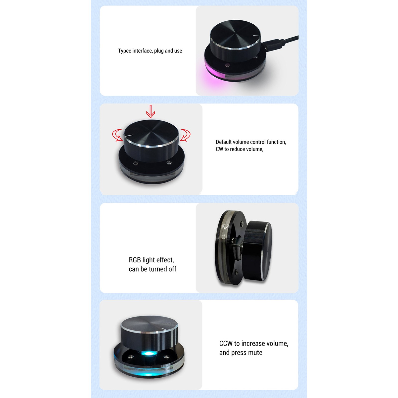 USB Volume Control Knob For Android System PC Multimedia Type C External Media