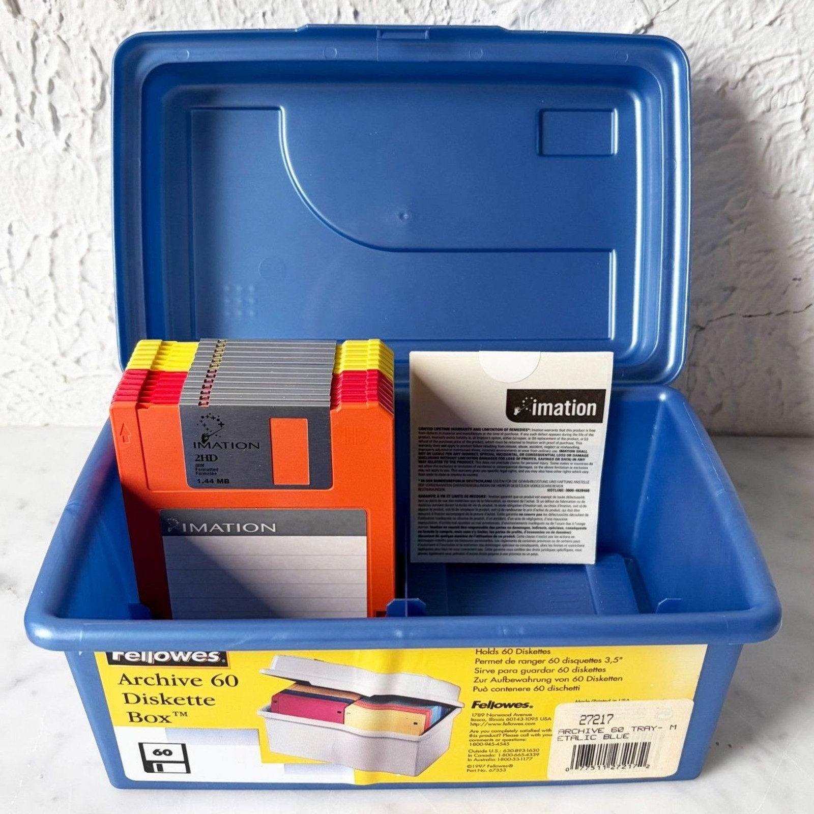 Vintage Fellowes Archive 60 Diskette Box Storage Case + 13 Floppy Disks & Labels