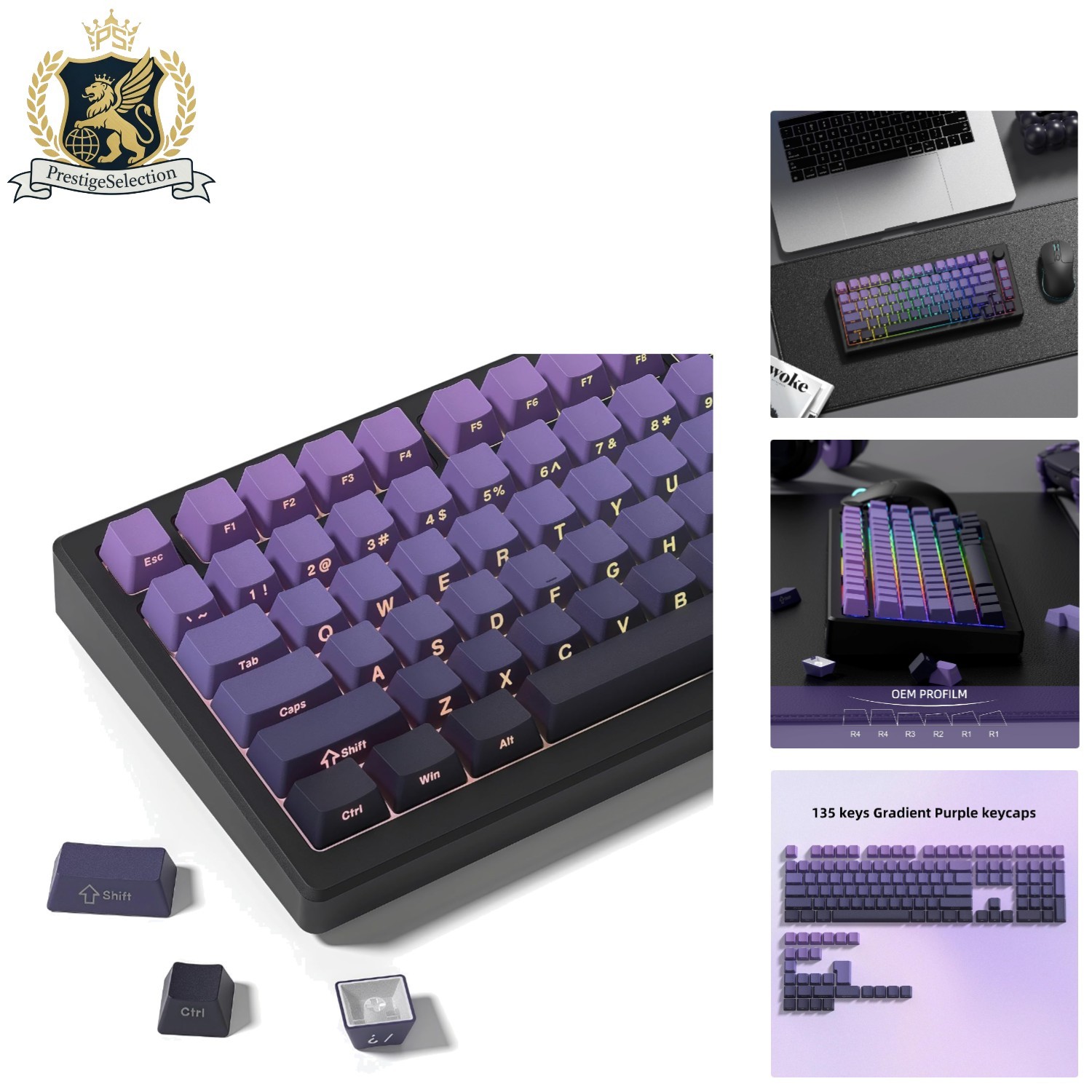 Ergonomic Rainbow Gradient PBT Keycaps - Backlit Shine for Mechanical Keyboards