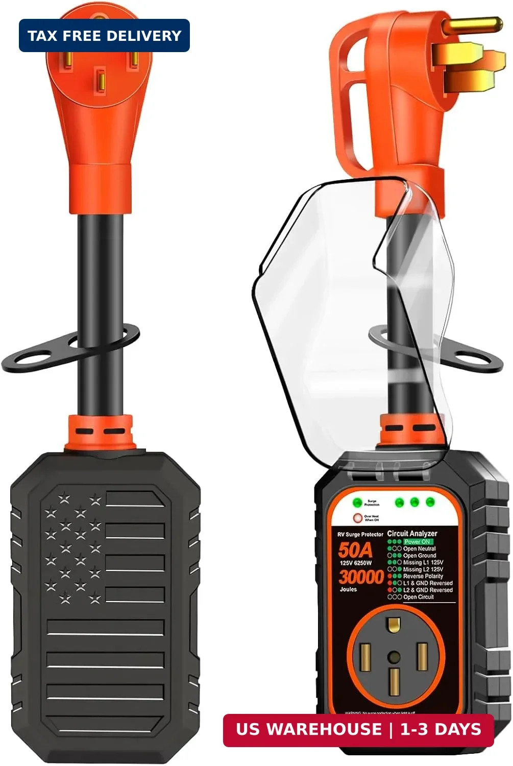 50 Amp RV Surge Proetector, 30000J for 50A Camper Trailer Orange