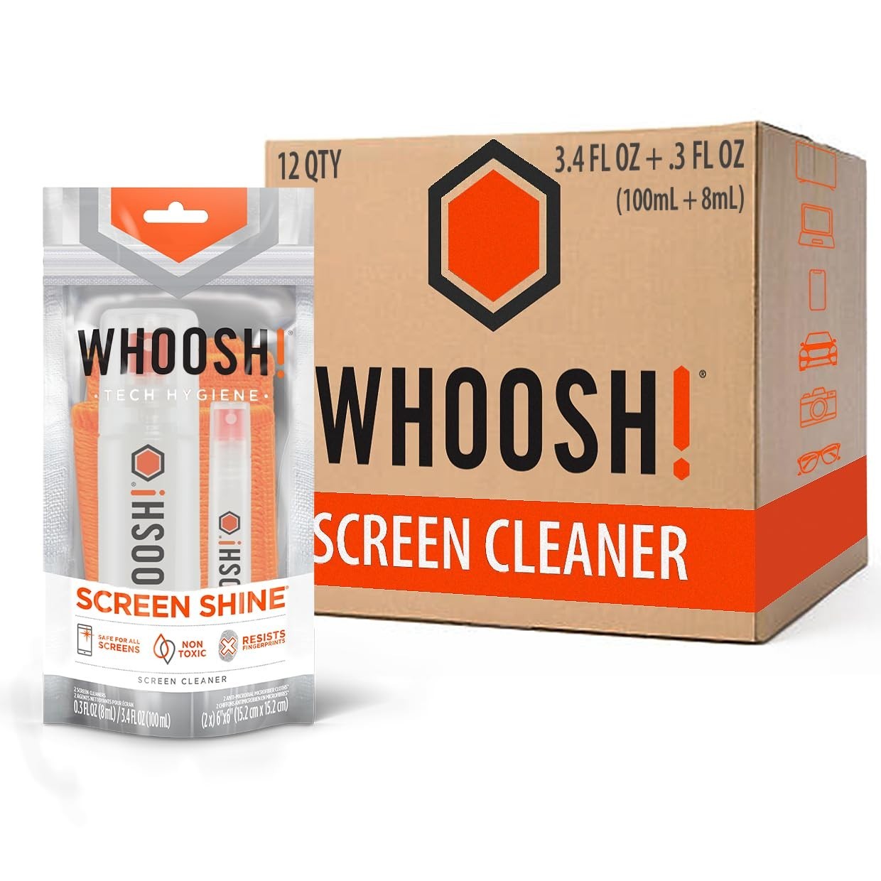 Screen Shine Duo Screen Cleaner Kit 12 Pack 3.4oz + 0.3oz 24 Microfiber Cloths