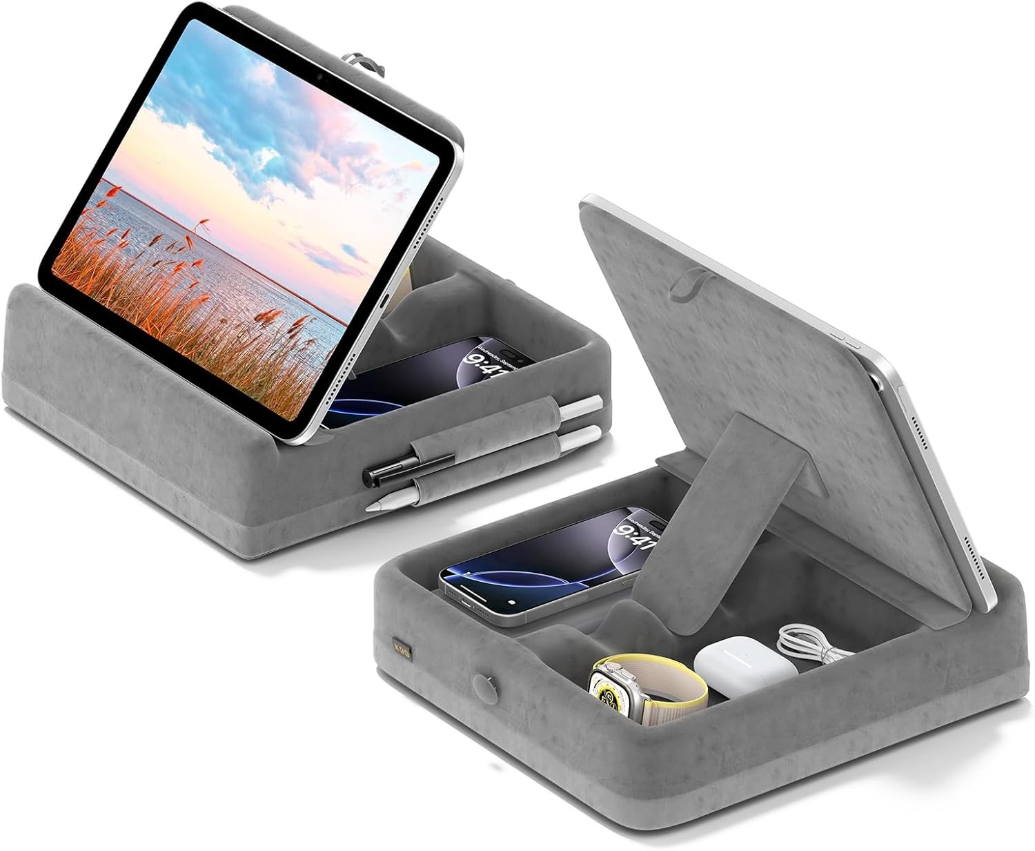 5 in 1 Tablet Pillow Holder, Foldable Book Stand for Reading with Storage Tra...