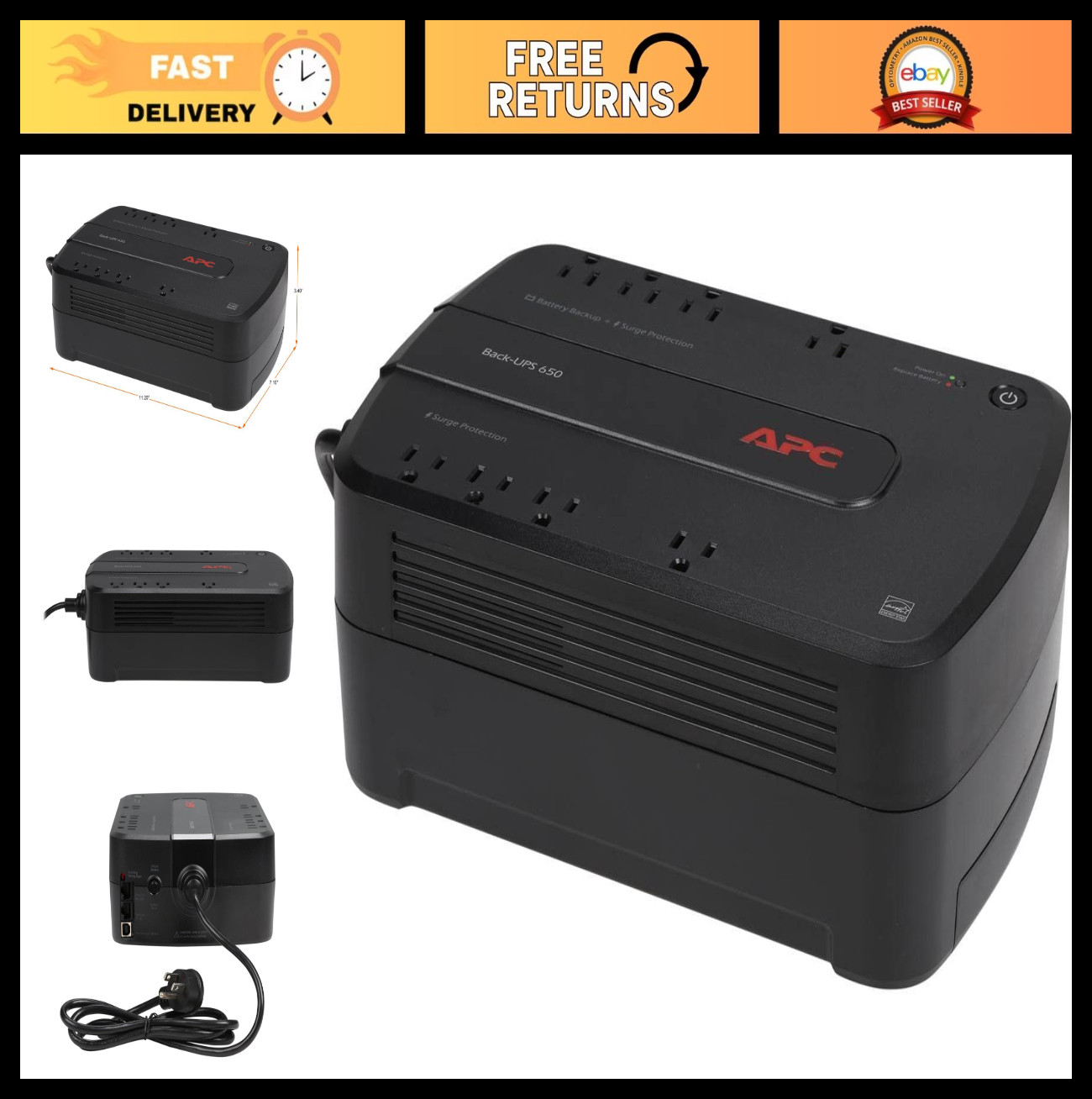 650VA Battery Backup & Surge Protector for PC & NAS | 29-Min Runtime, ENERGY STA