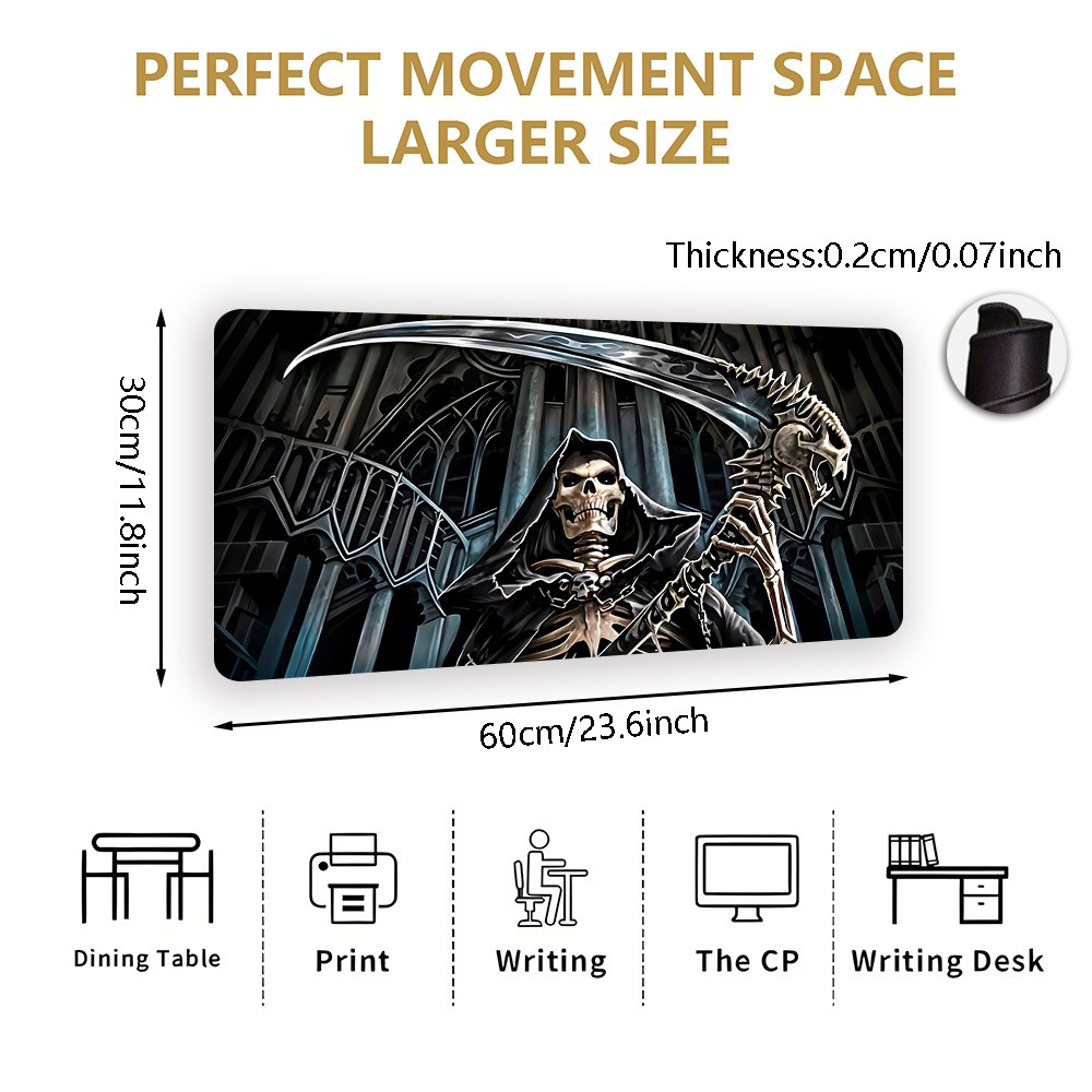 Extra-Large Grim Reaper Mouse Pad, Dark Gothic Style Desk Mat, Non-Slip Base G