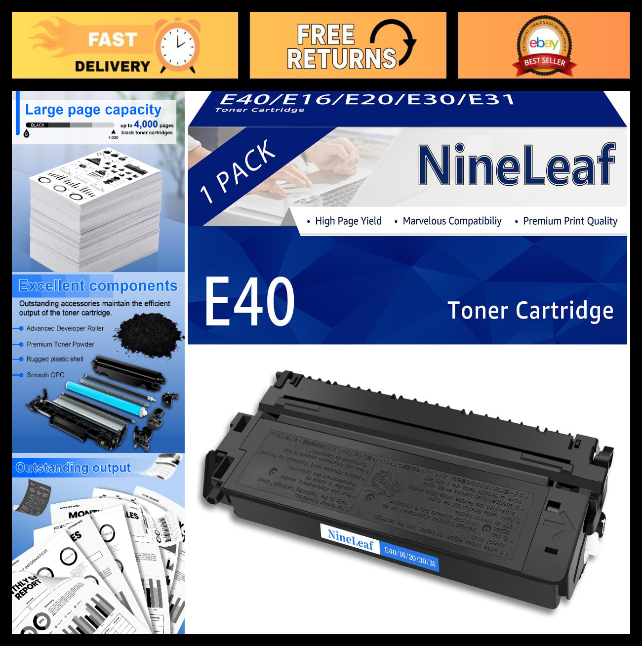 High-Quality Compatible Toner Cartridge for Canon E40 E30 E20 E16 - Print Crisp