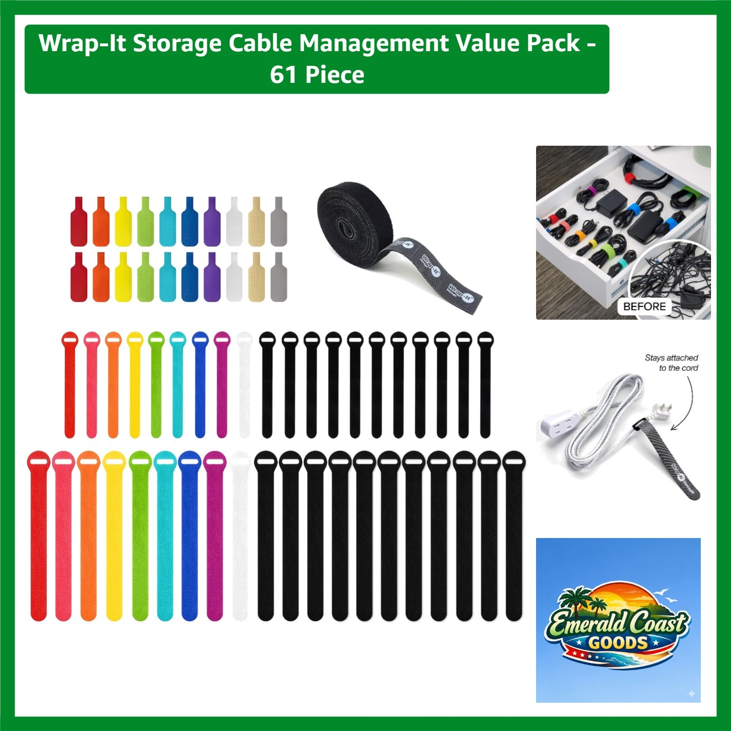 61-Piece Heavy Duty Cable Management Value Pack with 12 ft. Self-Gripping Roll