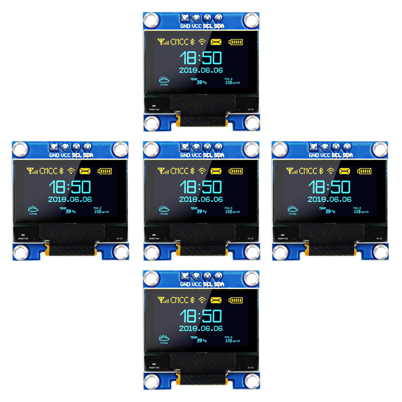 5 PCS 0.96 Inch OLED Display Module SSD1306 I2C Serial For Arduino Pi Blue