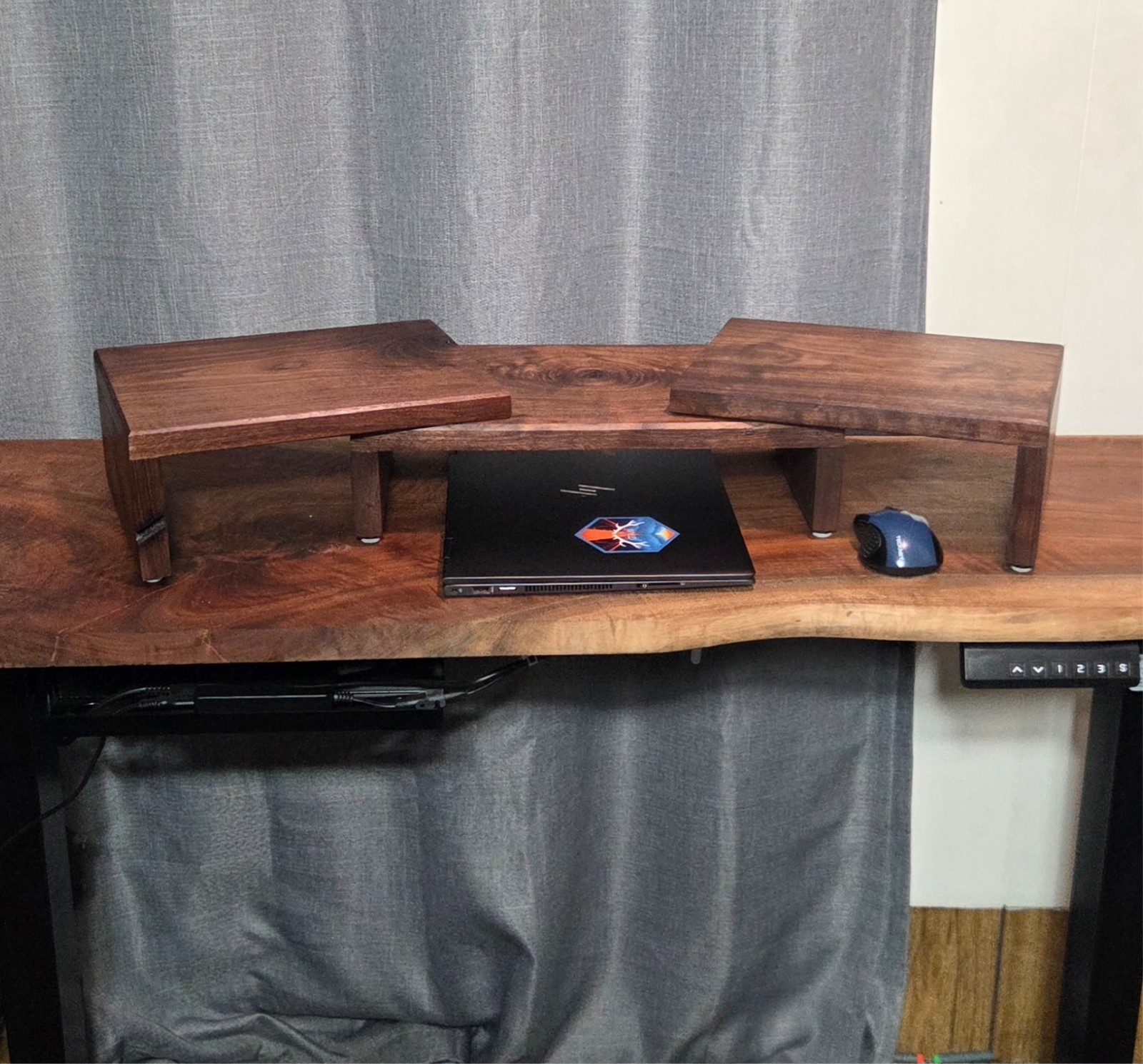 Black Walnut Monitor Stand | Dual Monitor Riser | 3-Piece Desk Shelf |