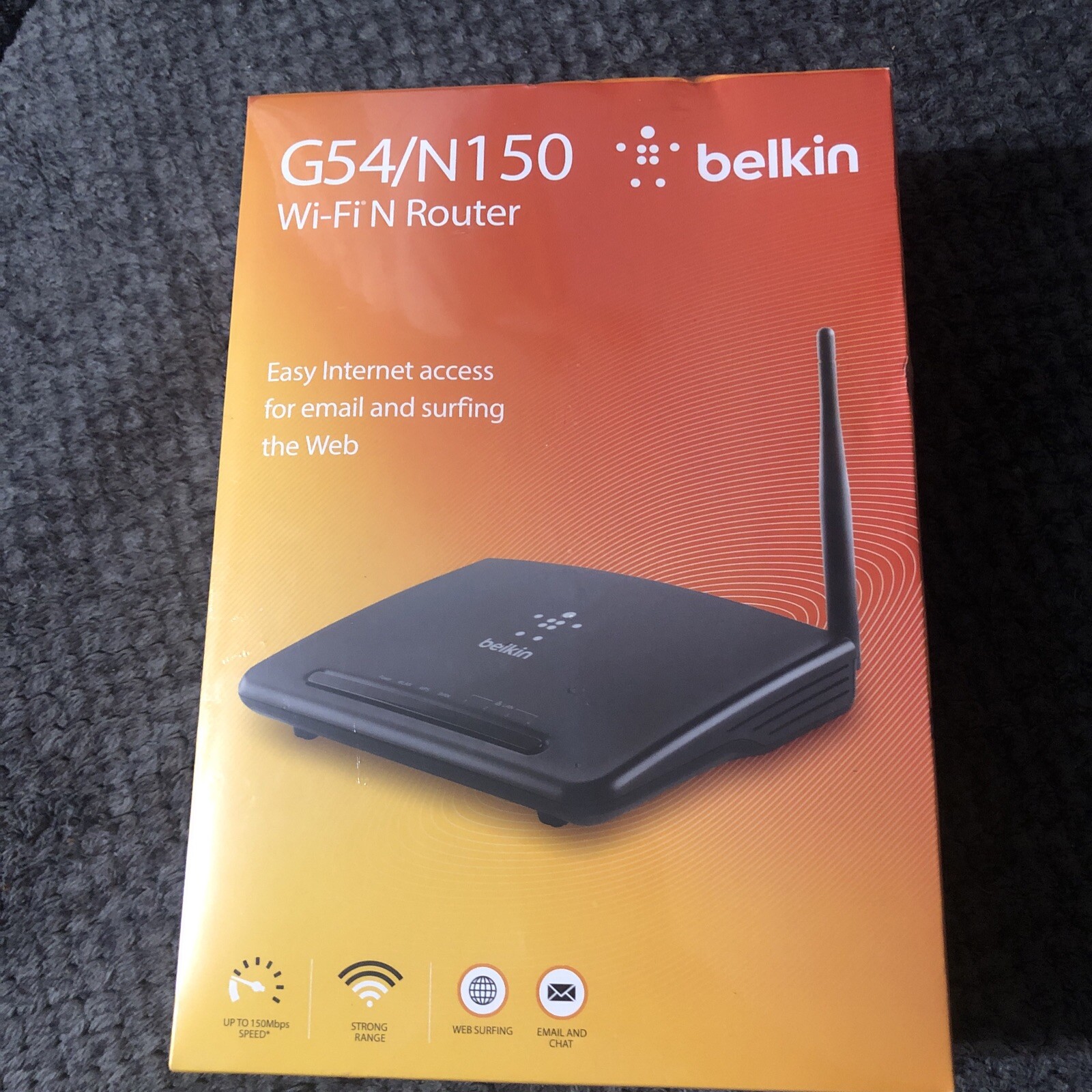 Belkin G54/N150 Wireless N Router Wi-Fi 4-Port Simple Start Black. Not Opened
