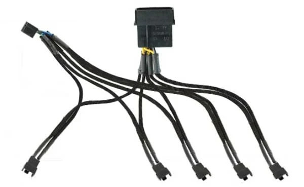 Evercool EC-DF001 4-Pin Molex PWM to 5 x PWM Computer Fan Power Y-Splitter Cable