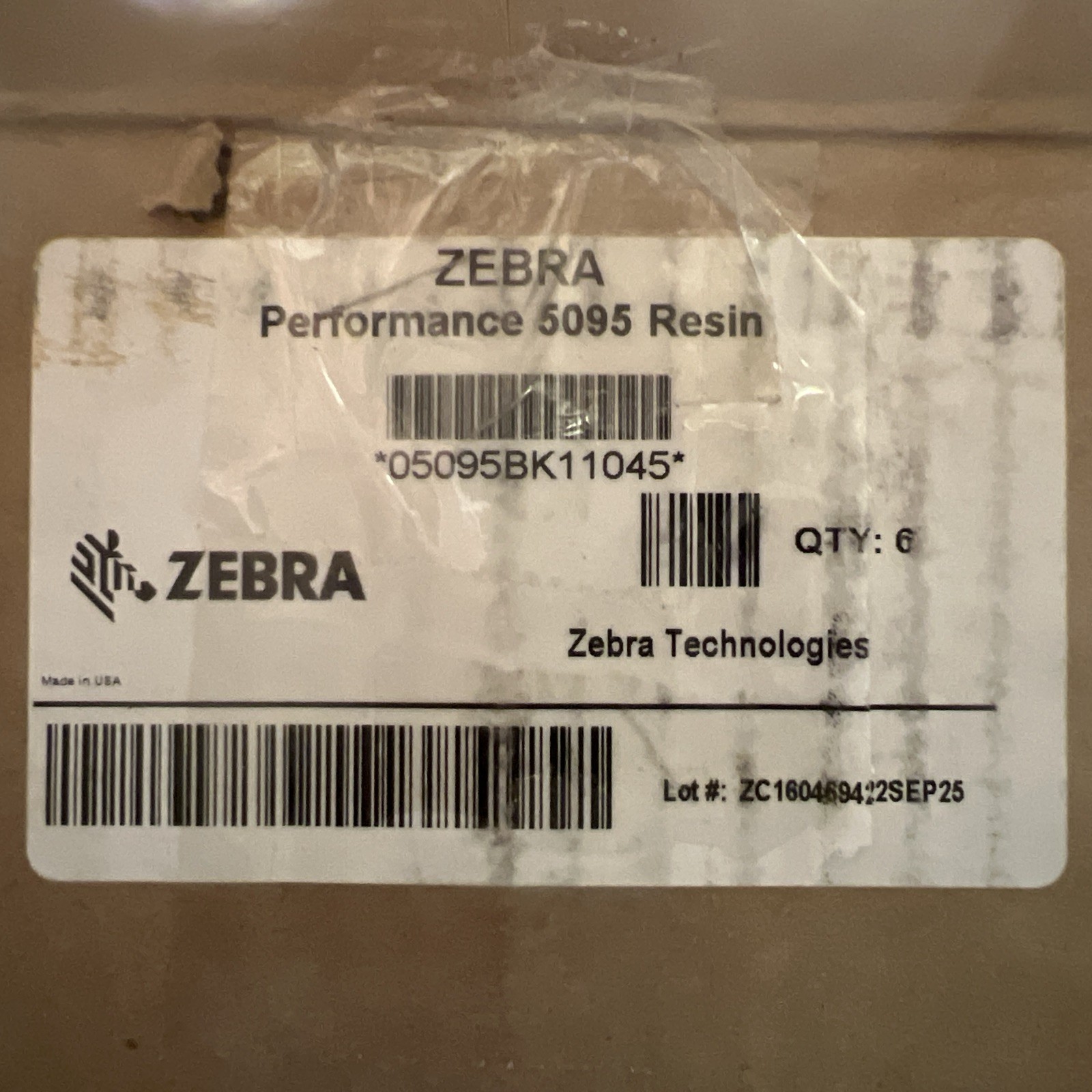 5 QTY Genuine Zebra Performance 5095 Resin Ribbon 4.33" x 1,476' 110mm x 450m
