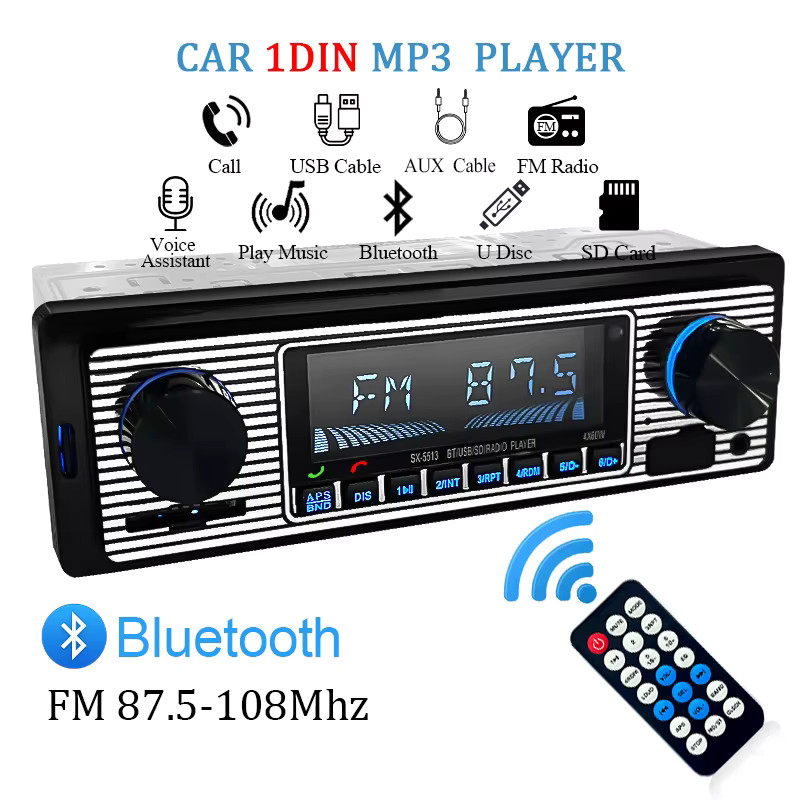 1 DIN Car Stereo Radio Bluetooth FM MP3 USB SD AUX In-Dash 12V Multimedia