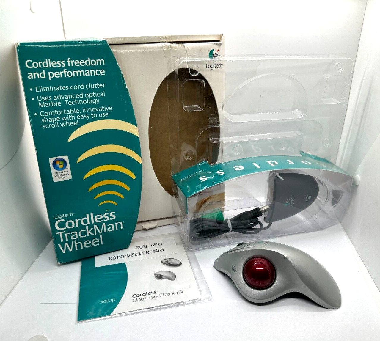 LOGITECH Cordless Wireless TrackMan Wheel TRACK BALL Computer Mouse (READ)
