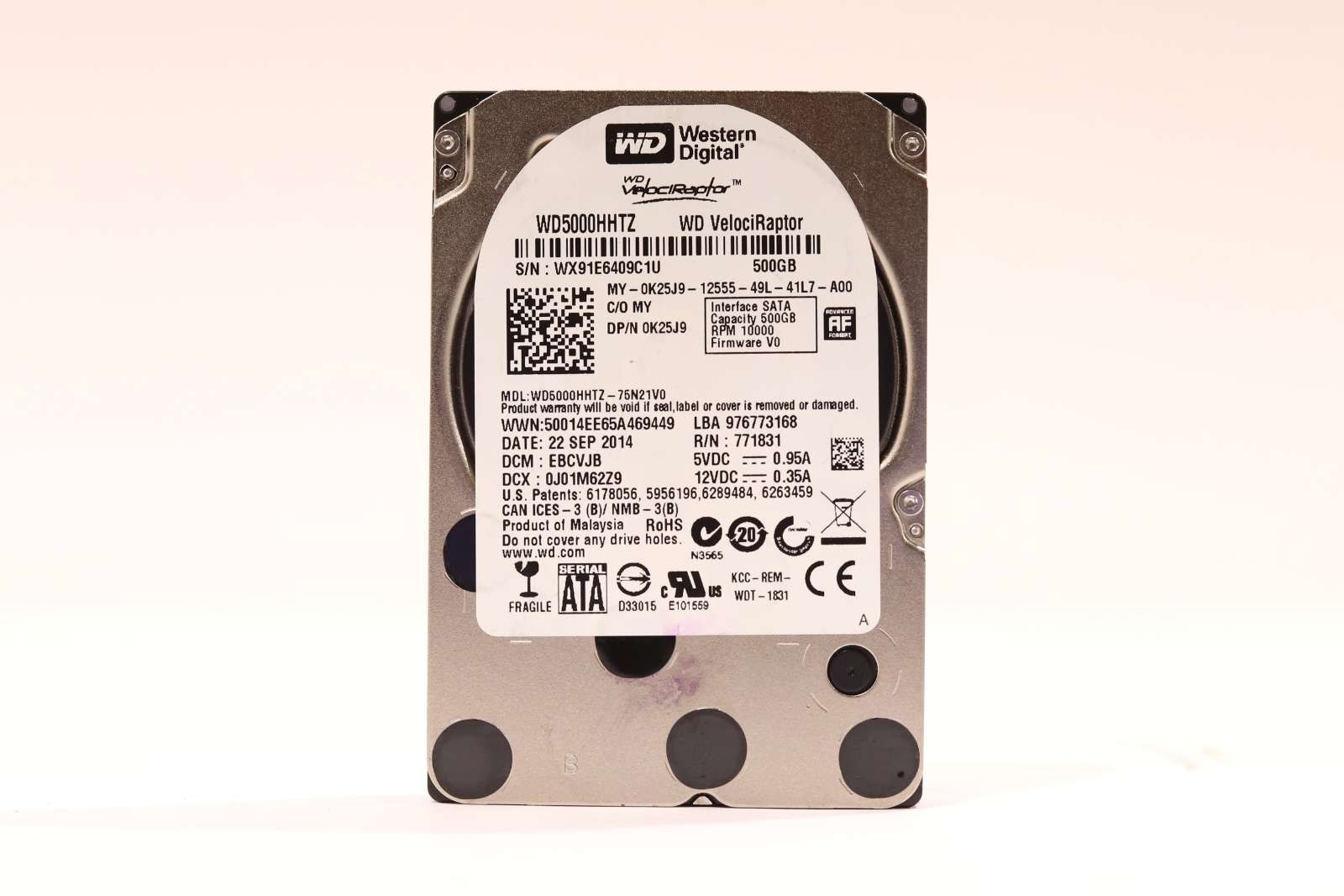 WD WD5000HHTZ-75N21V0 500GB 3.5" 6Gb/s 10K RPM SATA Hard Drive Dell P/N: 0K25J9