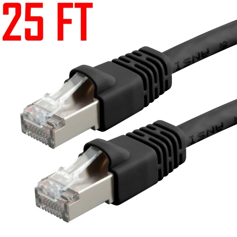 25FT CAT6A Ethernet LAN Network Patch Cable RJ45 STP 10G COPPER 26AWG BLACK