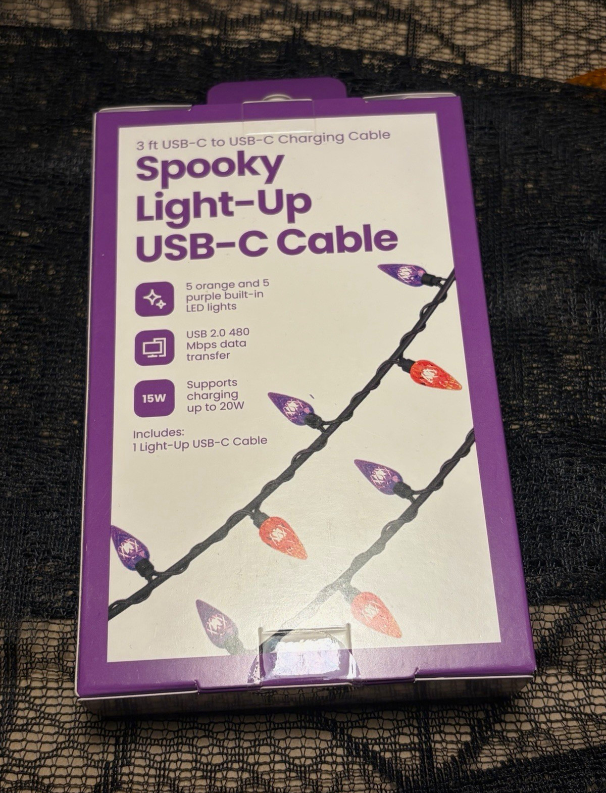VIRAL Spooky Light-Up USB-C Cable- Orange and Purple Lights