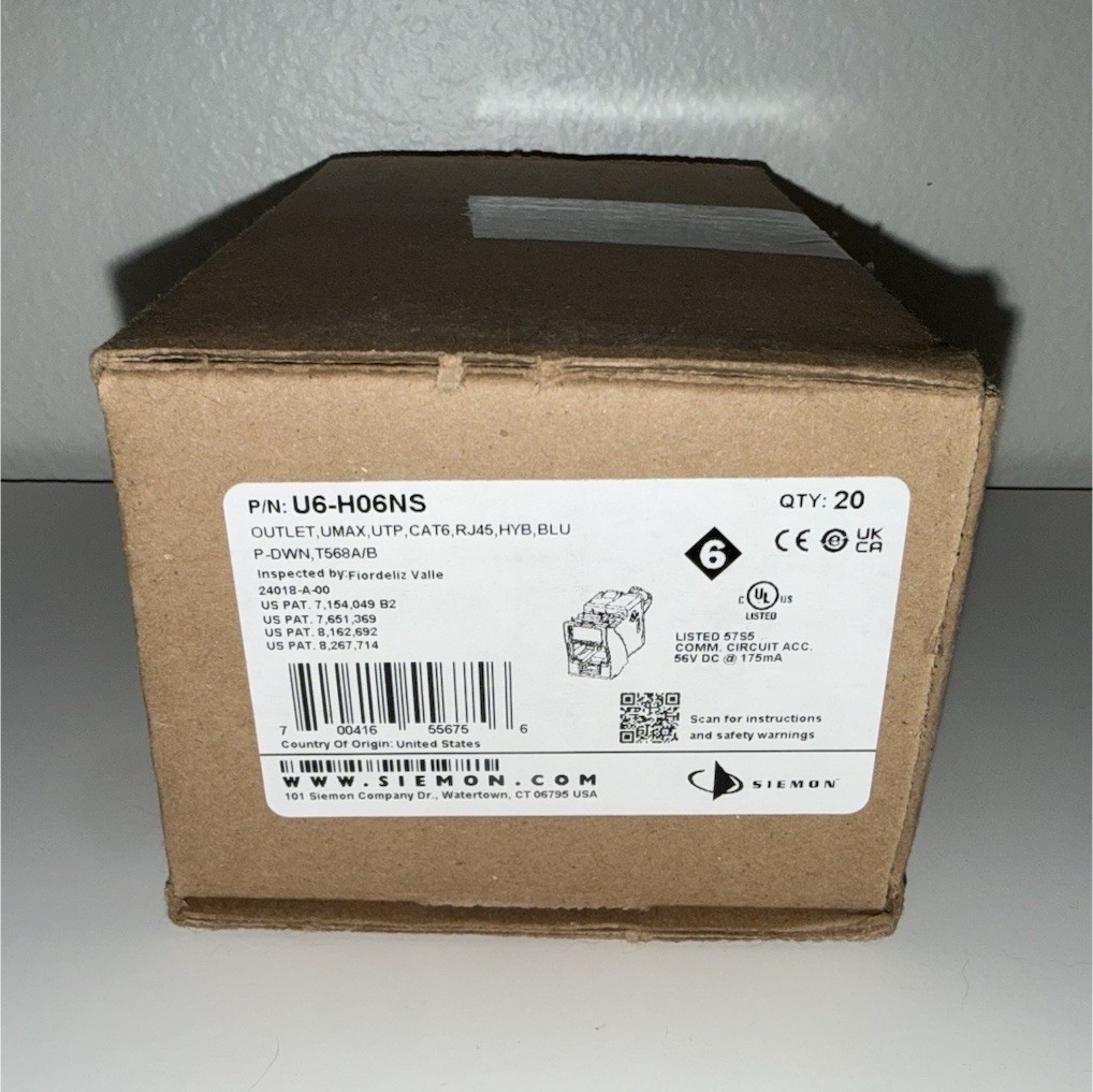Siemon Cat 6 RJ-45 Jack Blue Mount U6-H06NS Network Connector - Box with 20  