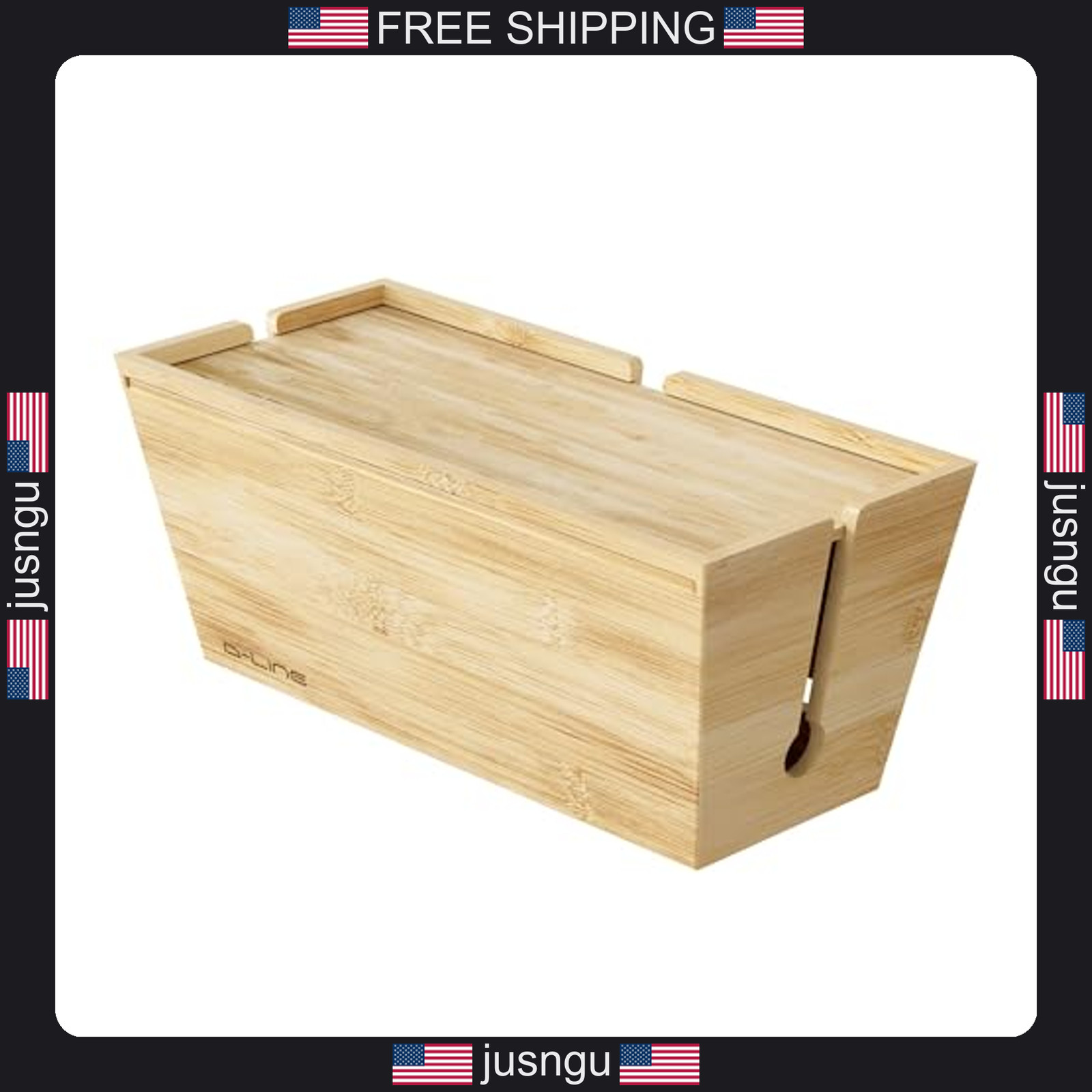 Bamboo Cable Management Box for Power Strips and Cords, Large Natural Finish