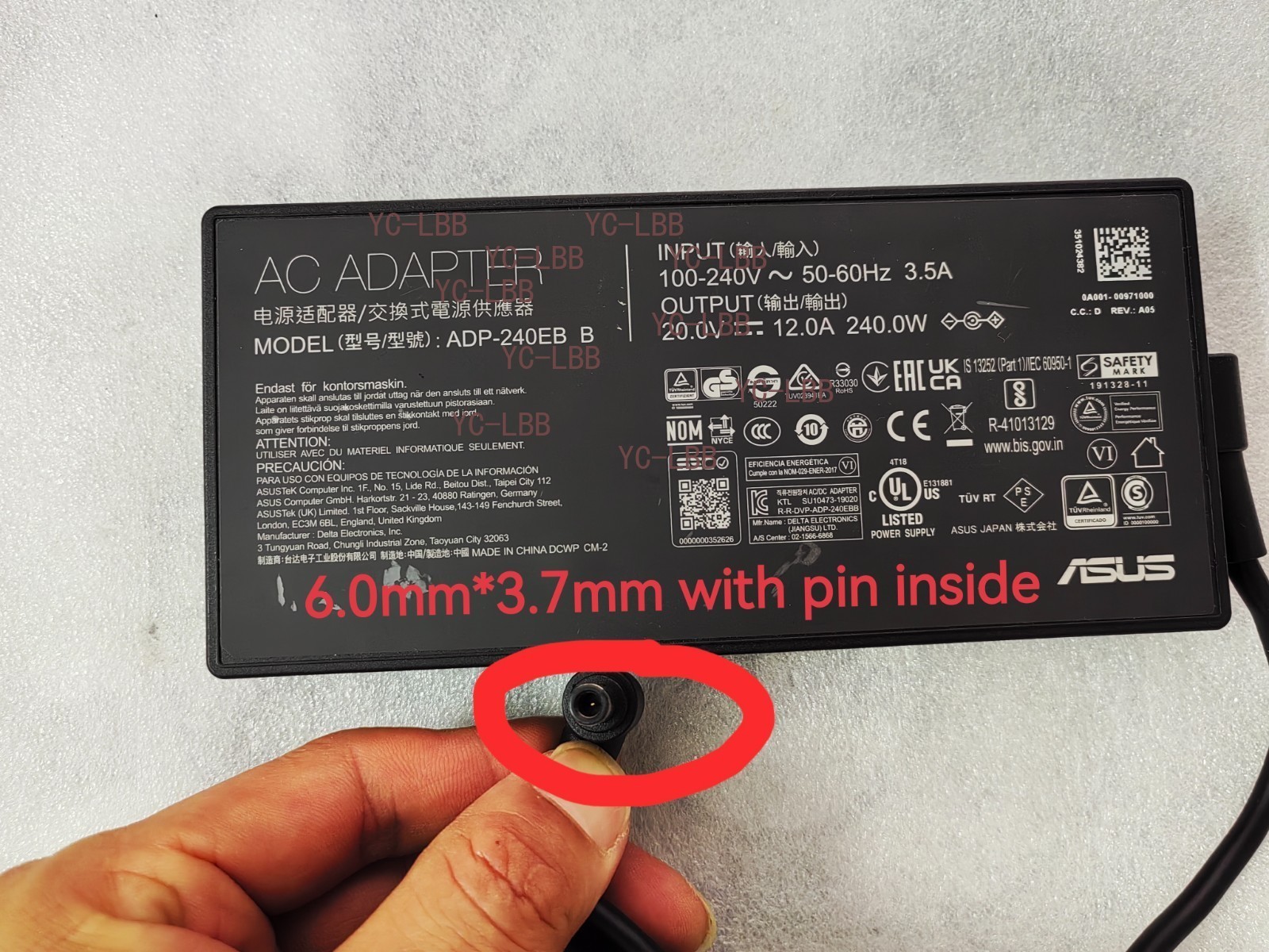 Original 20V 12A 6.0mm ADP-240EB B For ASUS 240W ROG Strix G17 G713QR AC Adapter