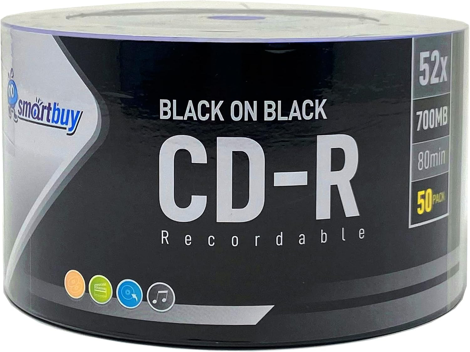 50 Pack Smartbuy CD-R 52X 700MB 80 Mins Double Side Black Vinyl Blank Disc