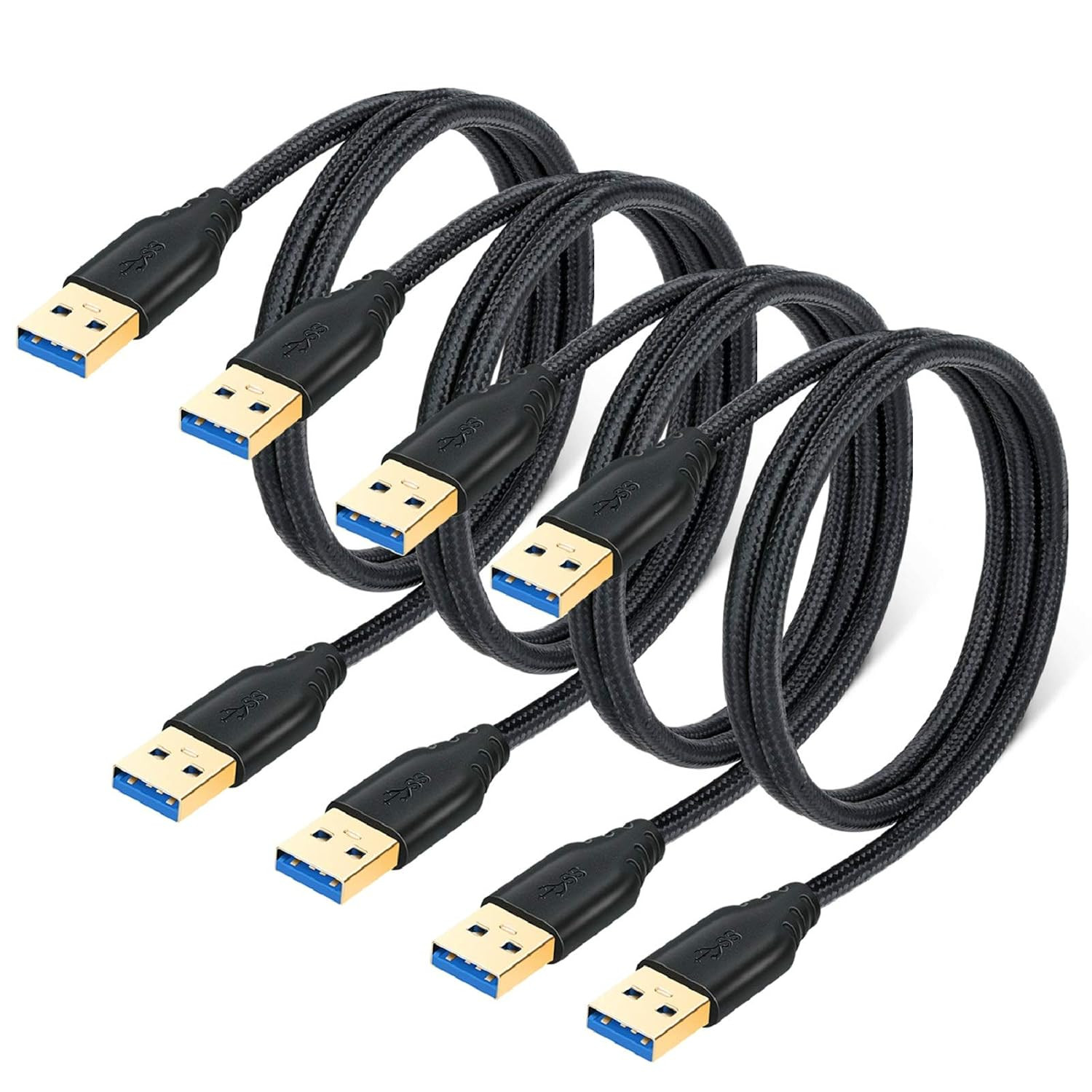 USB 3.0 a to a Cable, 4-Pack 1M/3Ft Short Type a Male to Male Braided USB Cable